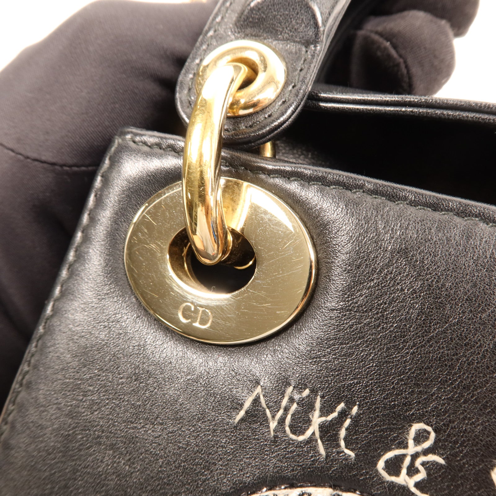 Dior 牛皮皮革Lady Dior Mini金扣鏈帶手挽肩背兩用袋