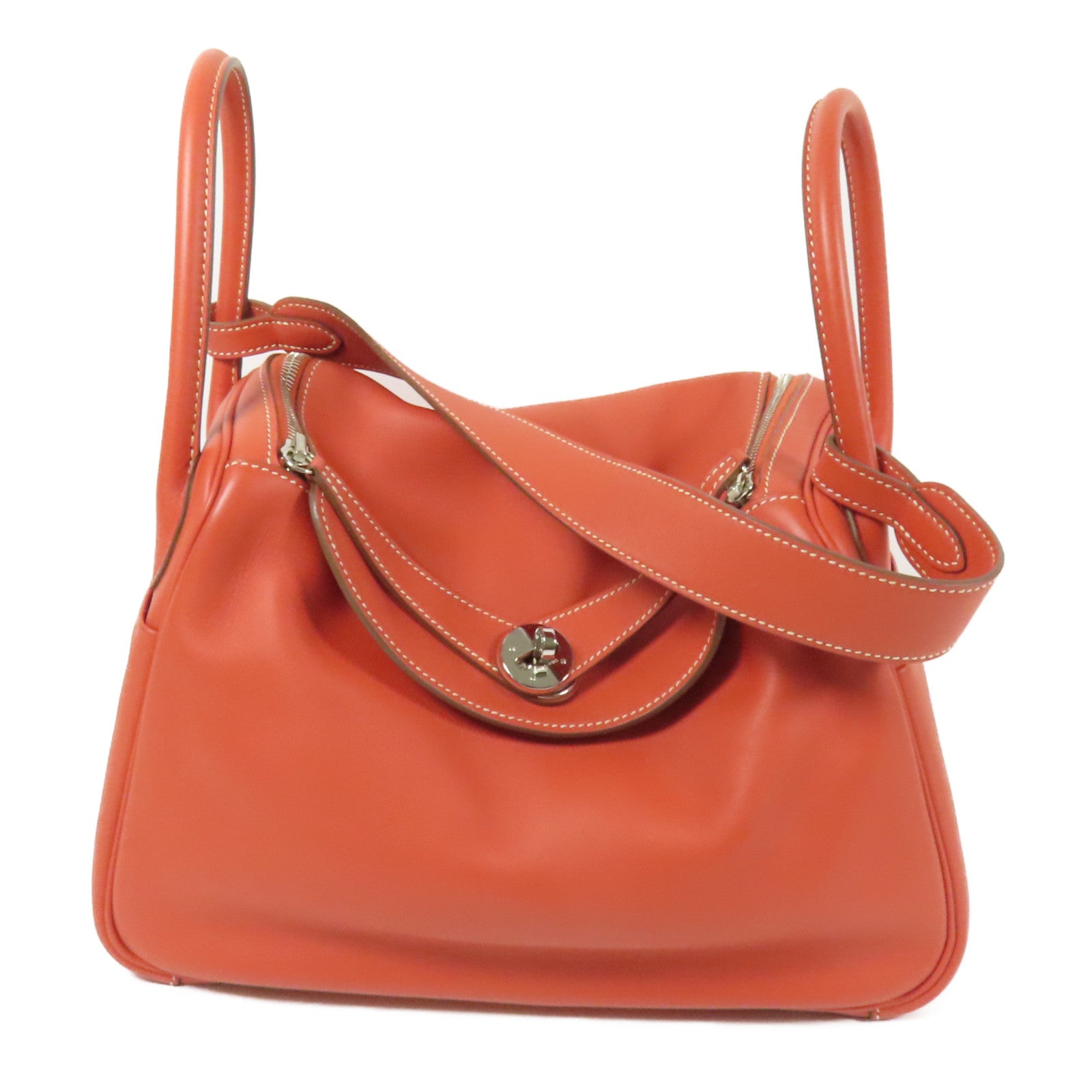 HERMES Swift皮革Lindy 30銀扣手挽肩背兩用袋Rose Jaipur