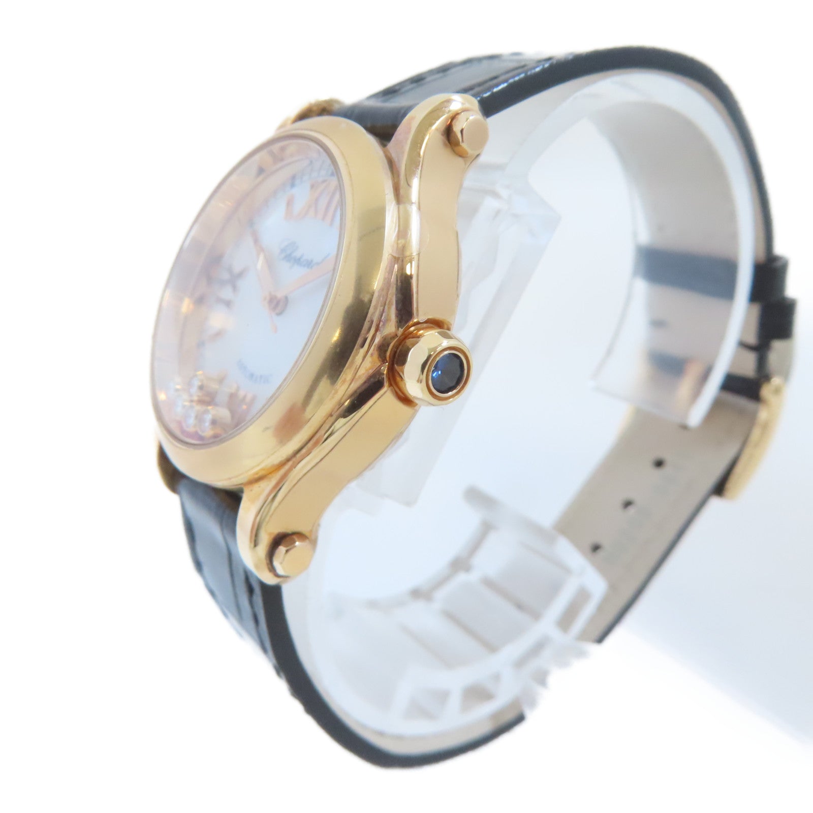 Chopard Happy Sport 18K玫瑰金/皮革帶手錶自動機芯白色