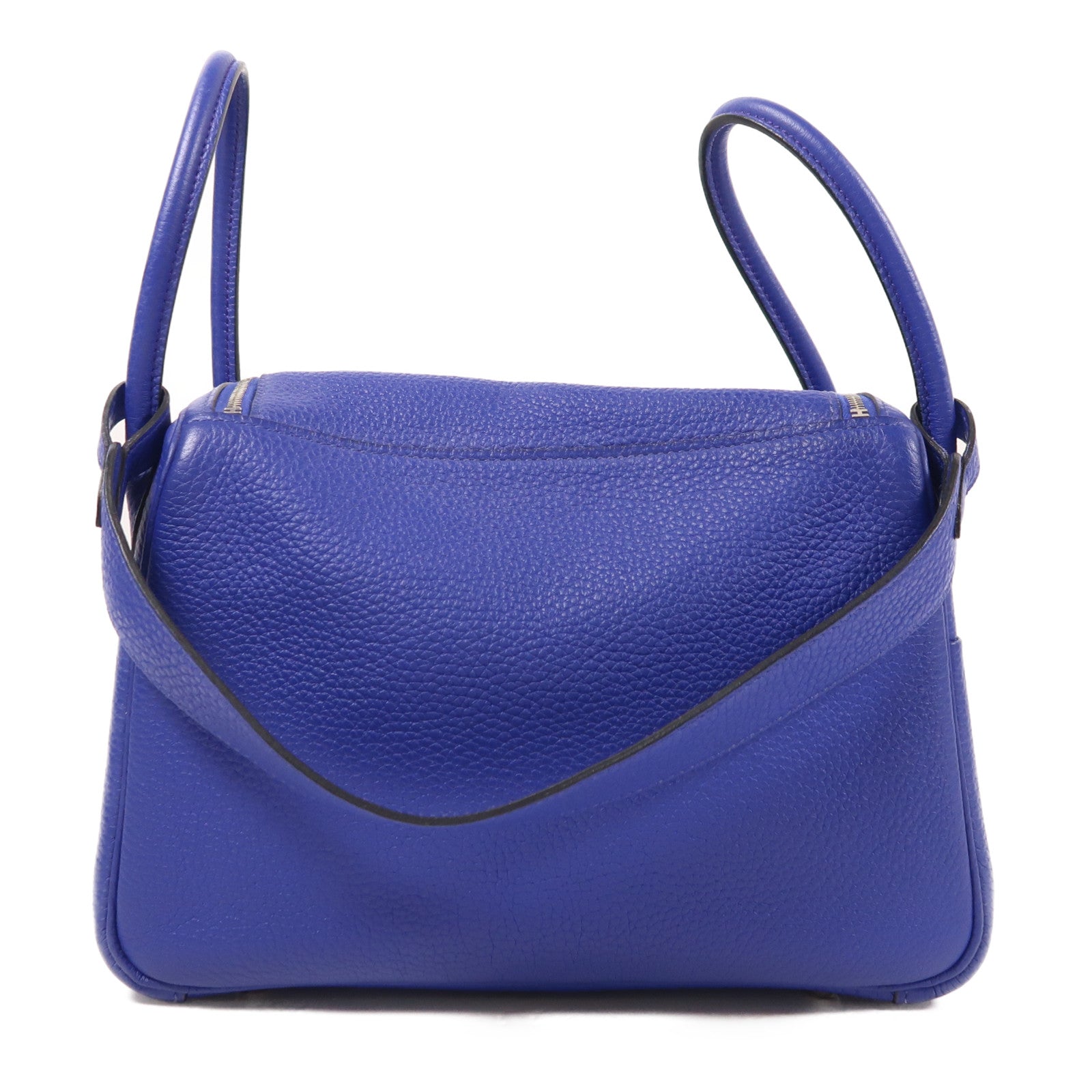 HERMES Clemence皮革Lindy 26手挽肩背兩用袋銀扣Bleu Electric
