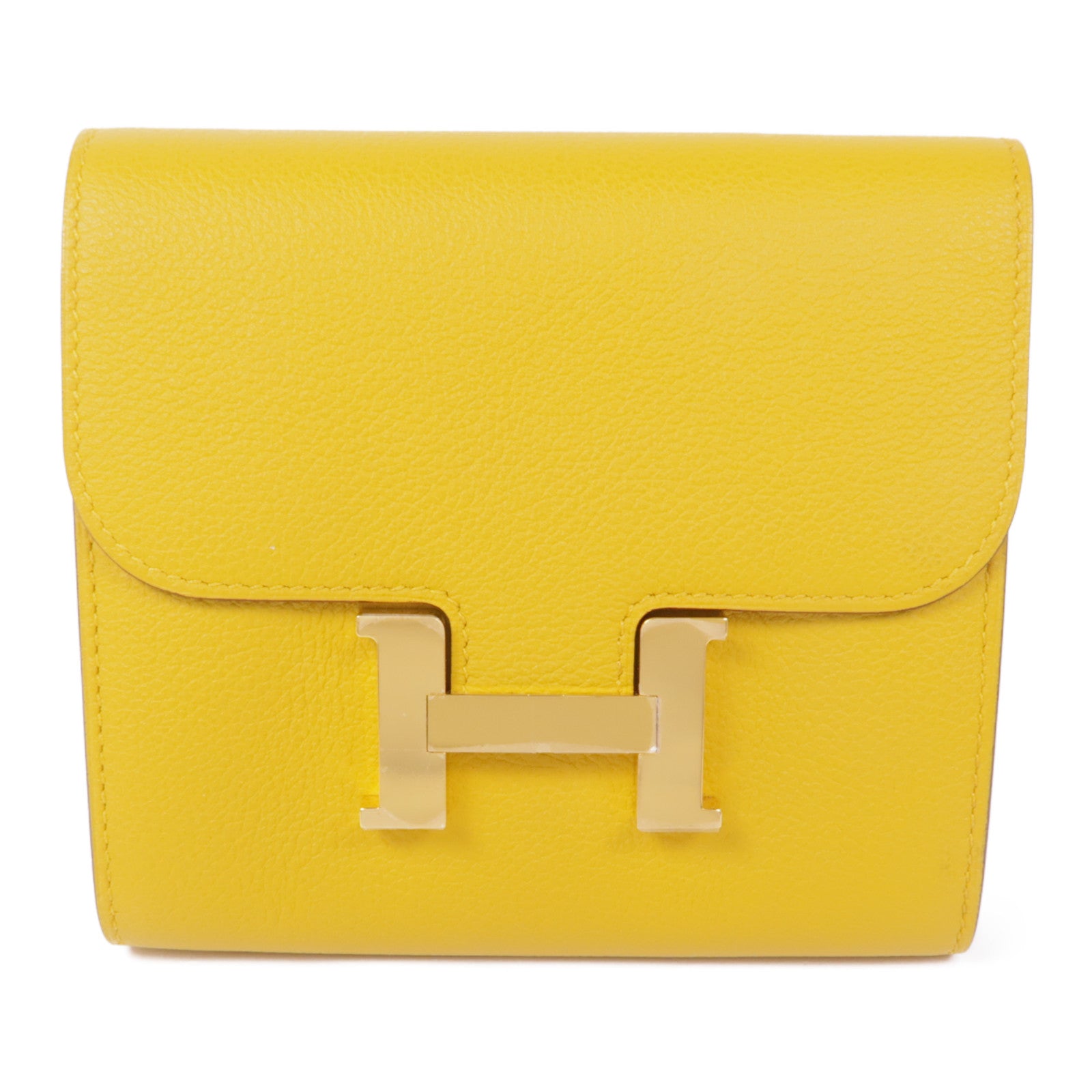 HERMES Evercolor皮革Constance Wallet金扣錢包9D/Jaune Amber