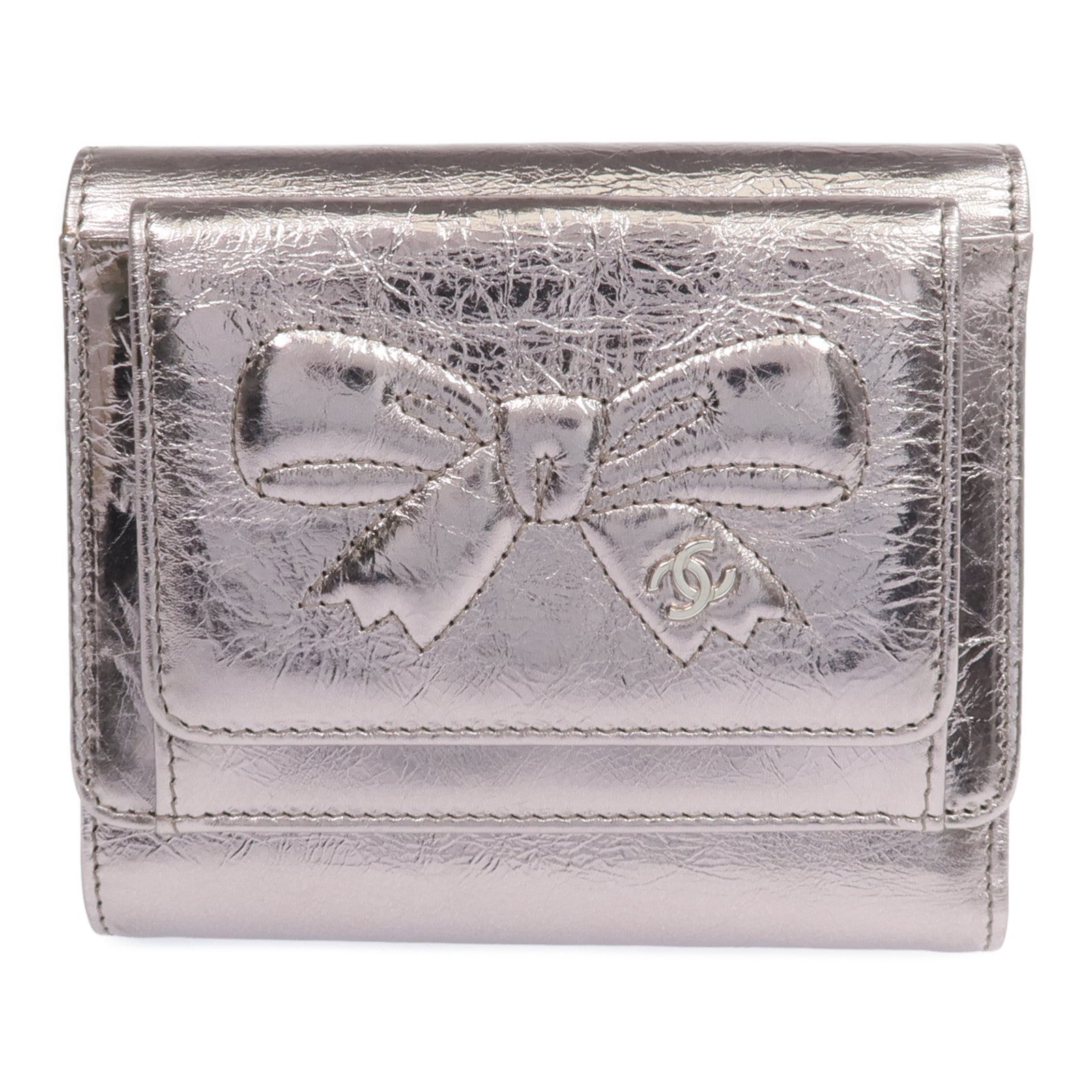 CHANEL 【激減優惠】牛皮皮革Fold Wallet銀扣錢包