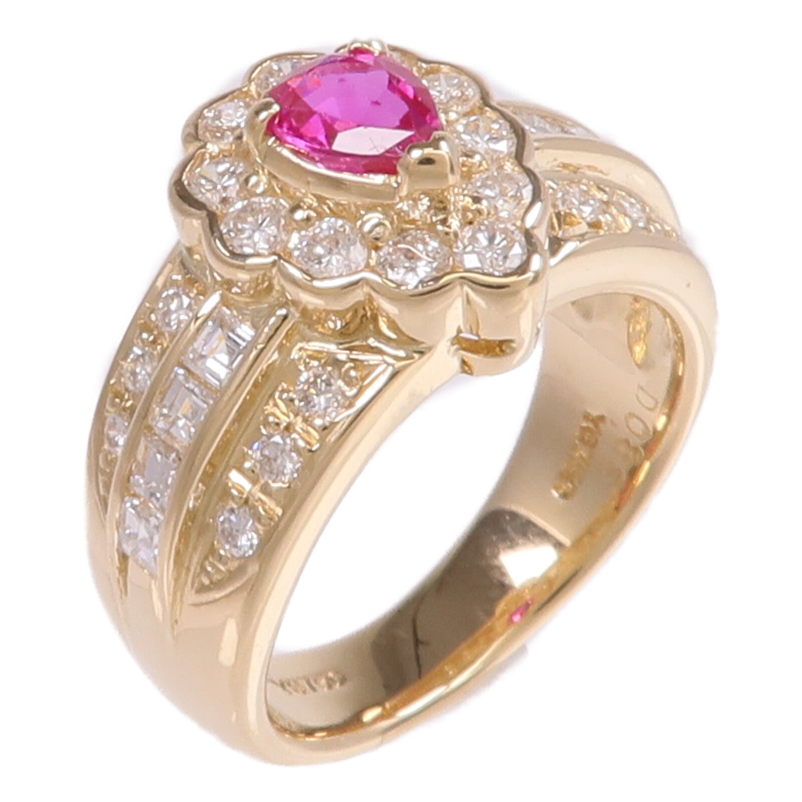 JEWELRY 18K黃金Pink Sapphire Diamond Ring粉紅色藍寶石/鑽石戒指US#5