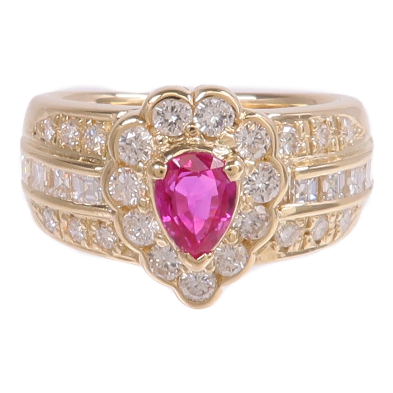 JEWELRY 18K黃金Pink Sapphire Diamond Ring粉紅色藍寶石/鑽石戒指US#5