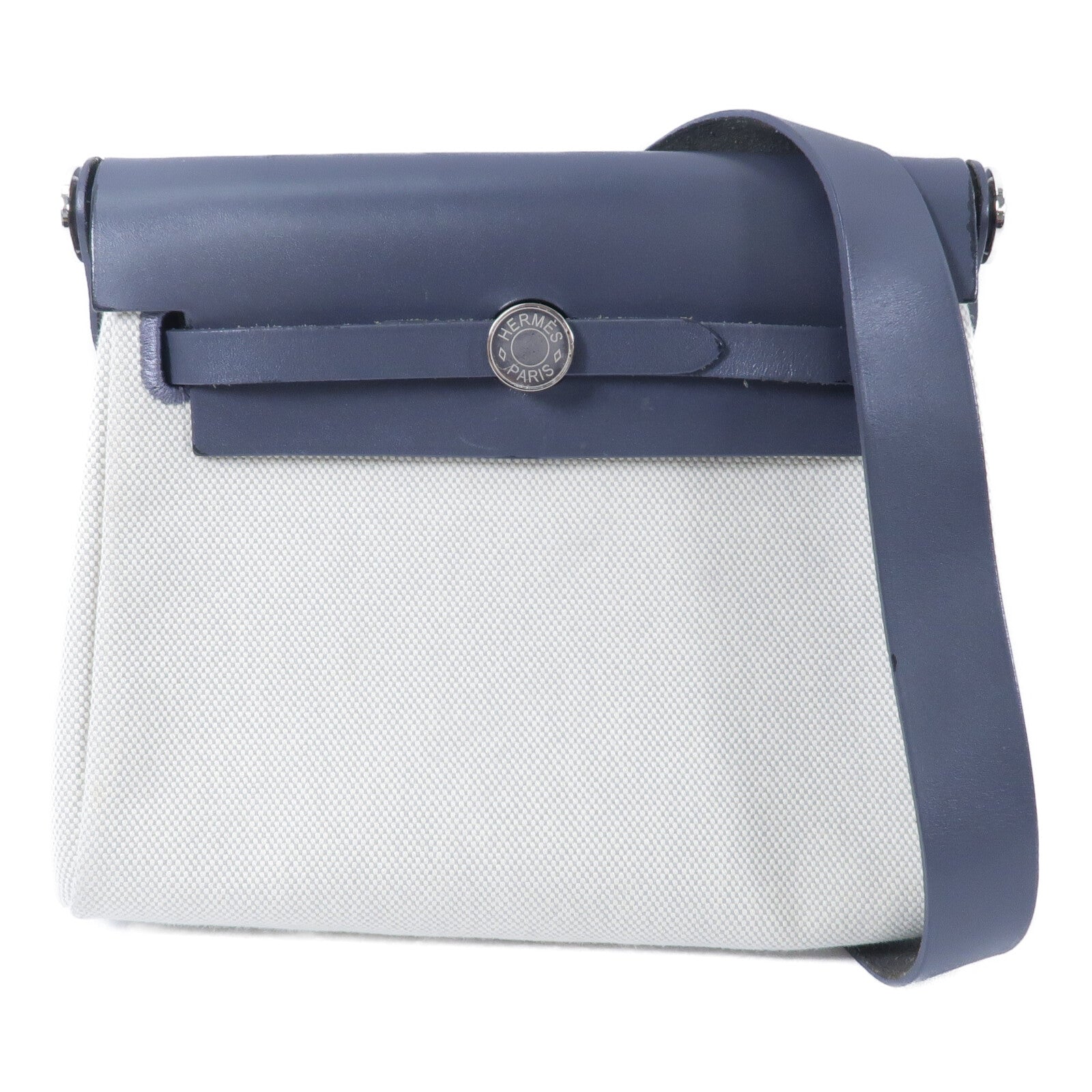 HERMES 帆布Mini Herbag肩背袋Ardoise/Beige