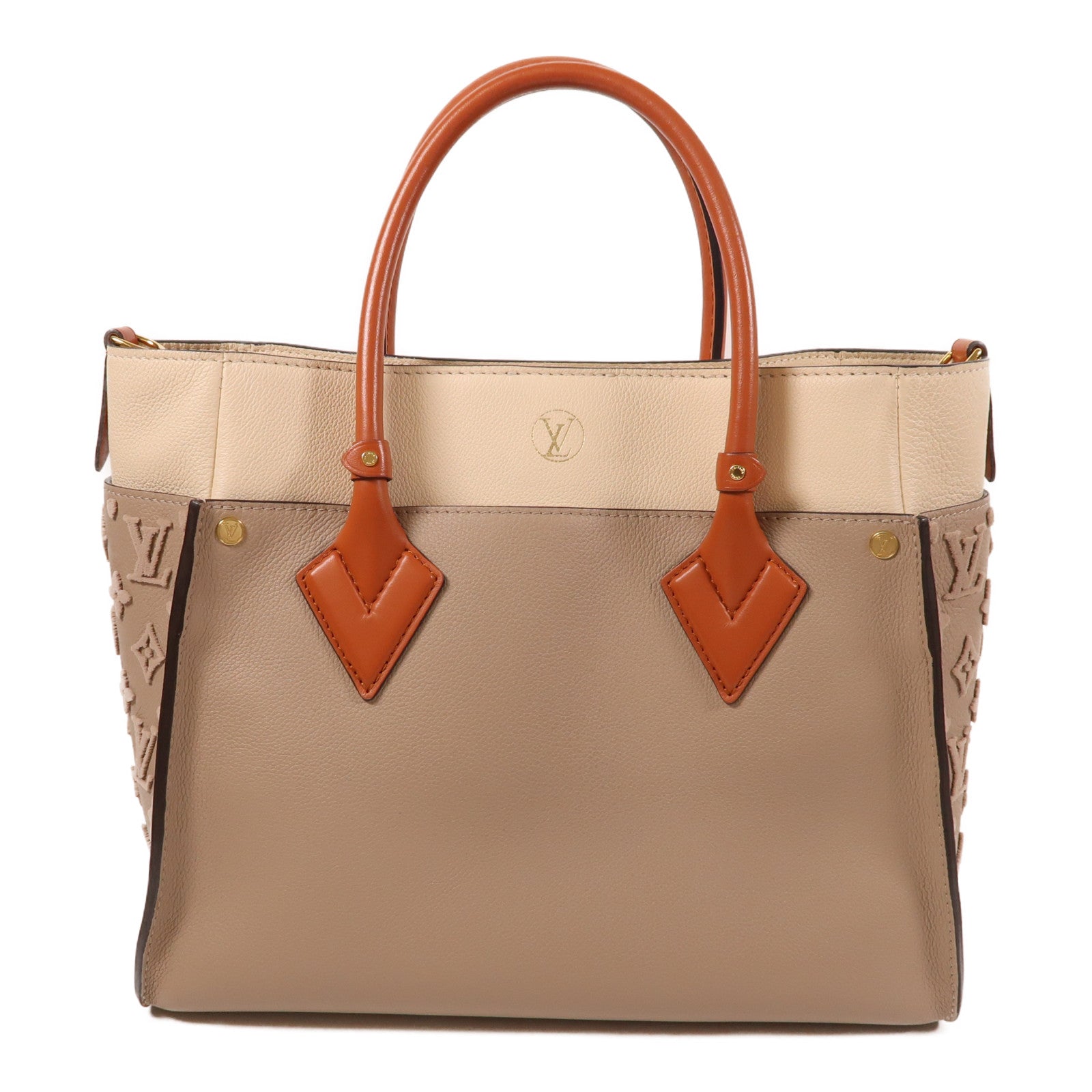 LOUIS VUITTON LV GHW On My Side MM Handbag M53825 Calfskin Leather Beige