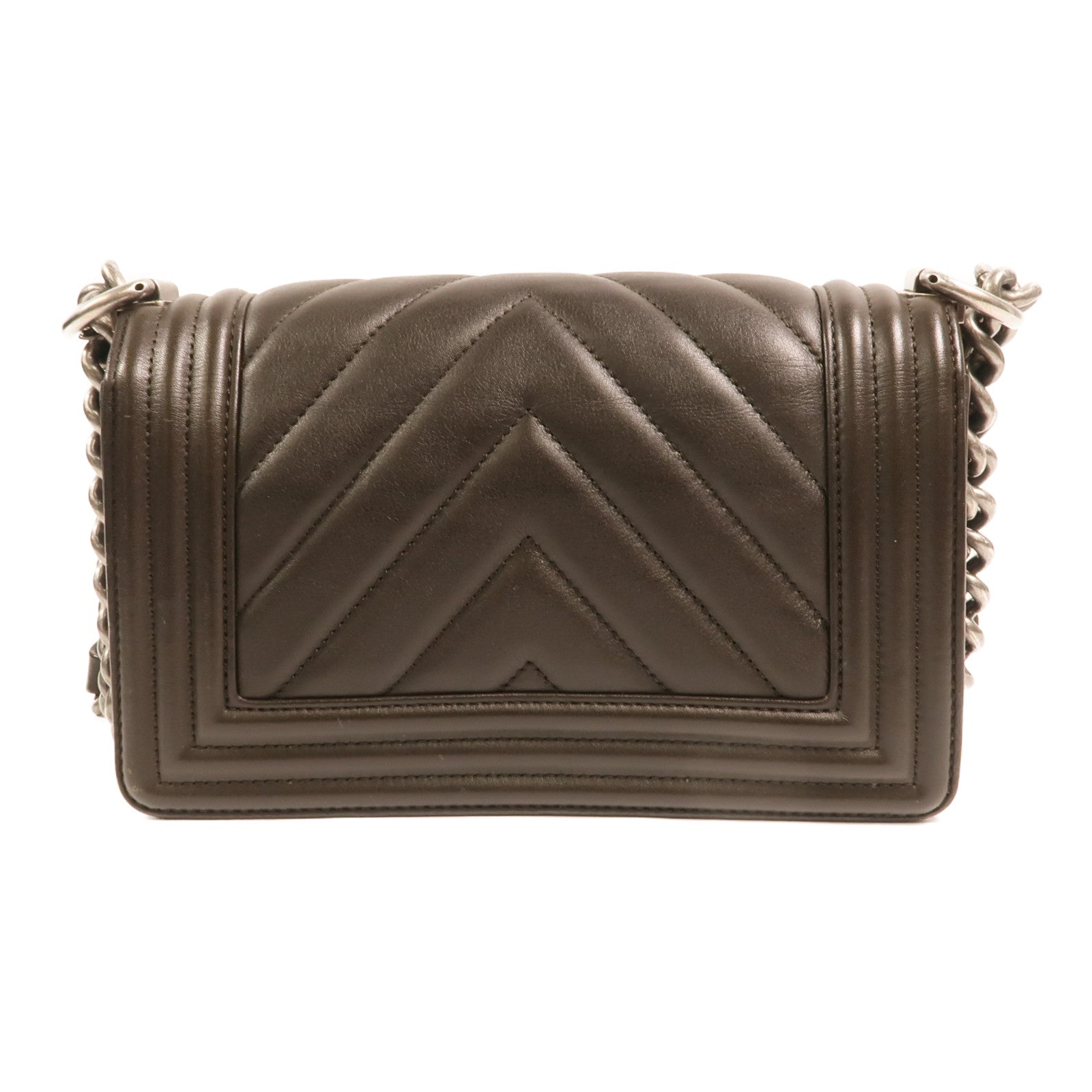 CHANEL 牛皮皮革Boy 20銀扣鏈帶肩背袋