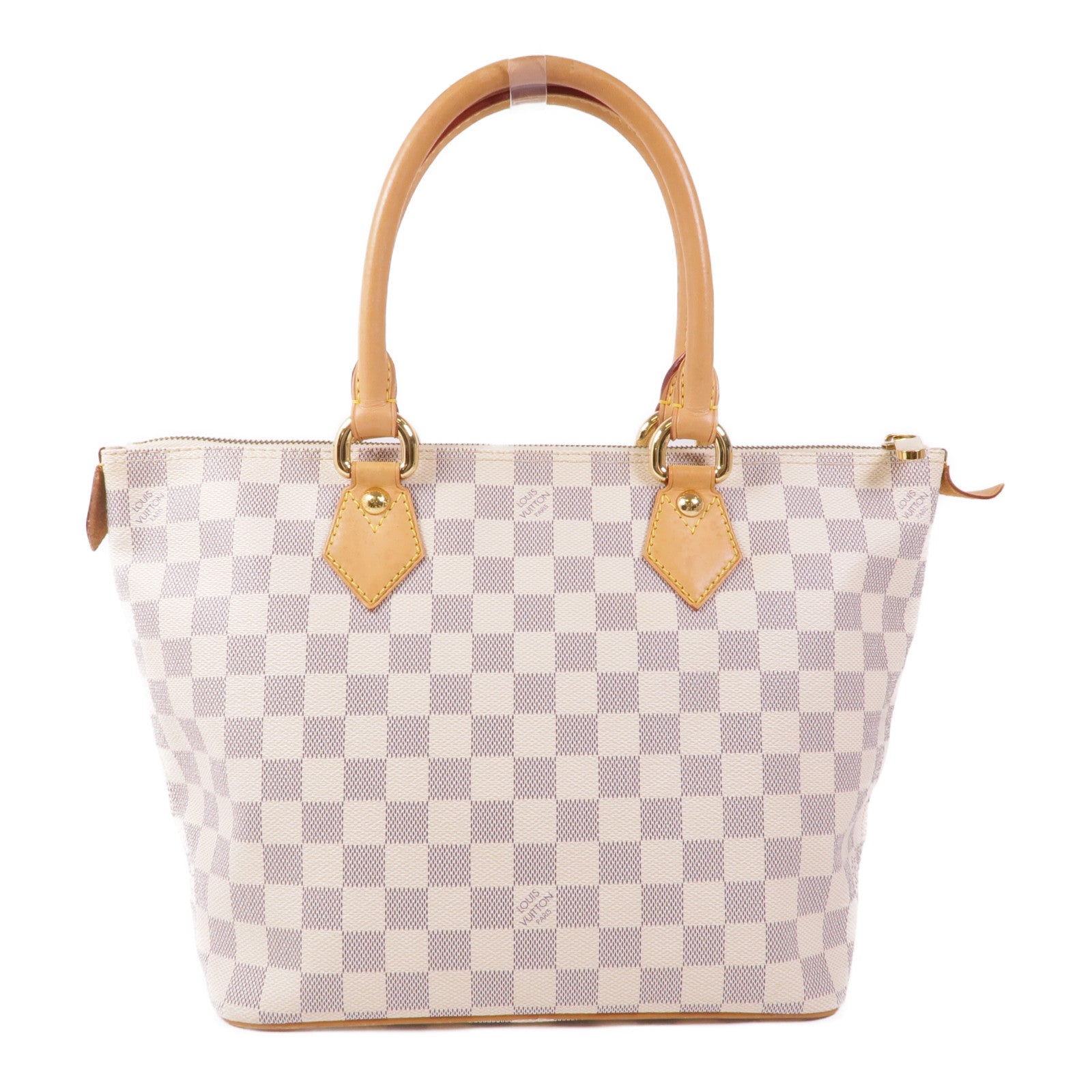 LOUIS VUITTON Damier Azur Saleya PM金扣手挽袋白色