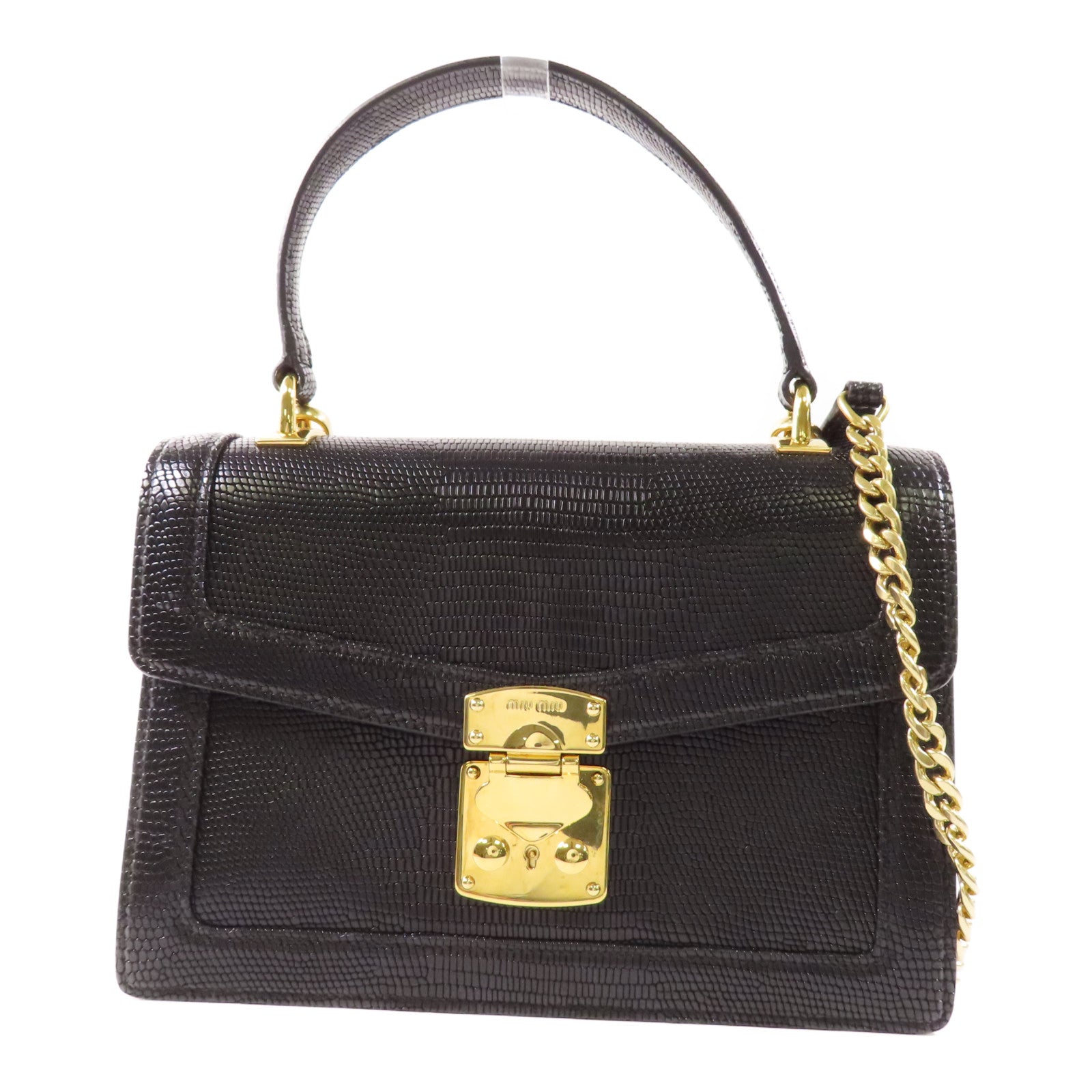 Miu Miu 皮革Embossed金扣鏈帶手挽肩背兩用袋