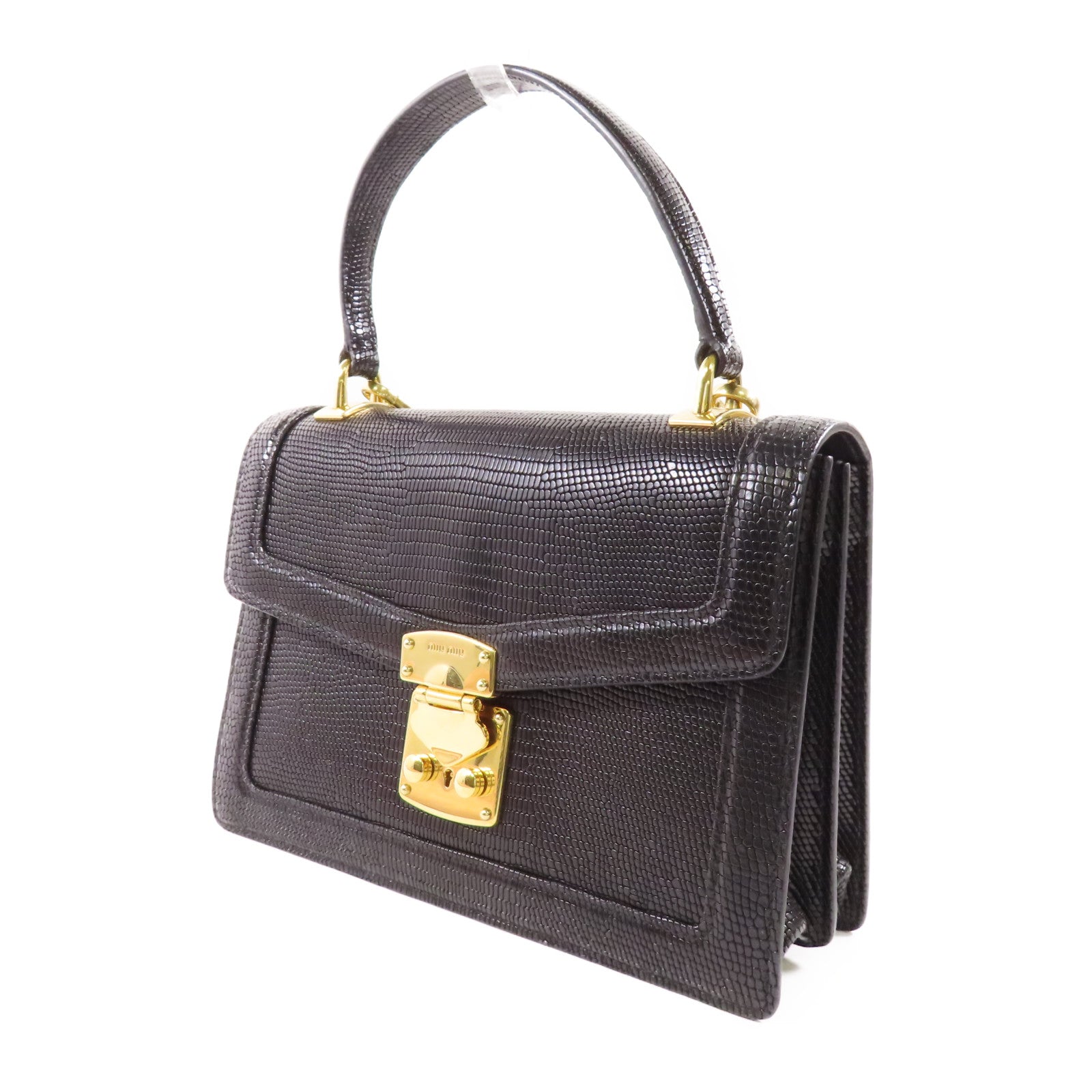 Miu Miu 皮革Embossed金扣鏈帶手挽肩背兩用袋