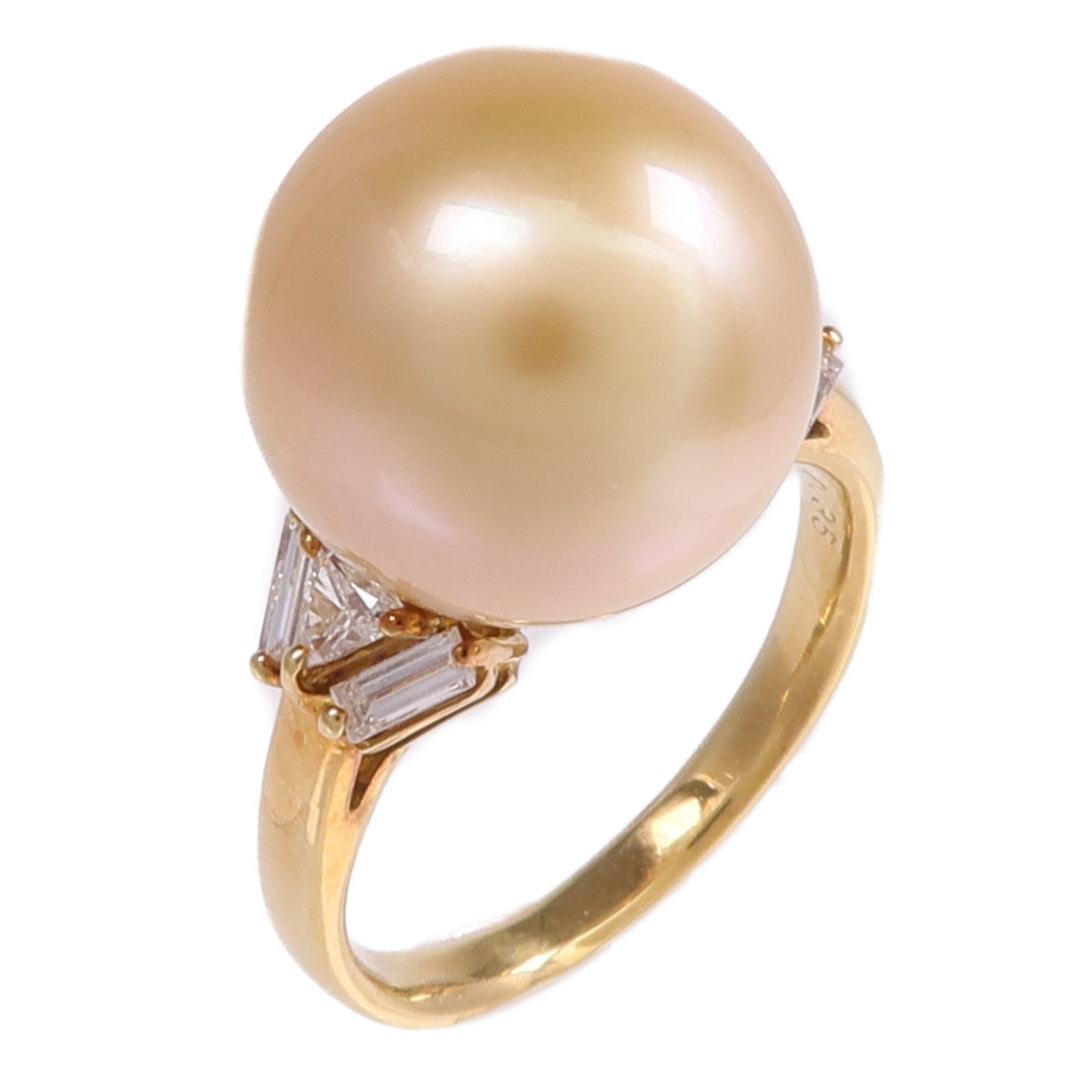 JEWELRY 18K黃金Pearl Diamond Ring珍珠/鑽石戒指US#7