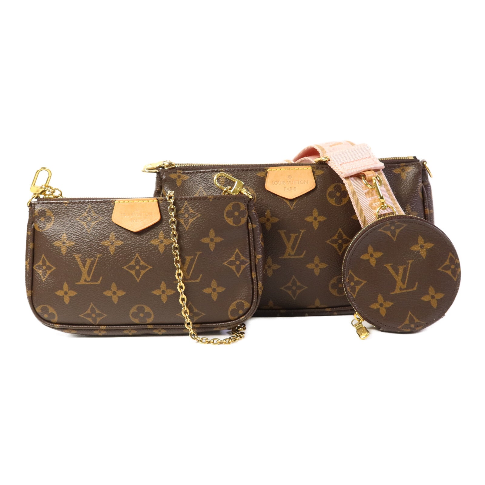 LOUIS VUITTON Monogram Multi Pochette Accessoires金扣手挽肩背兩用袋棕色