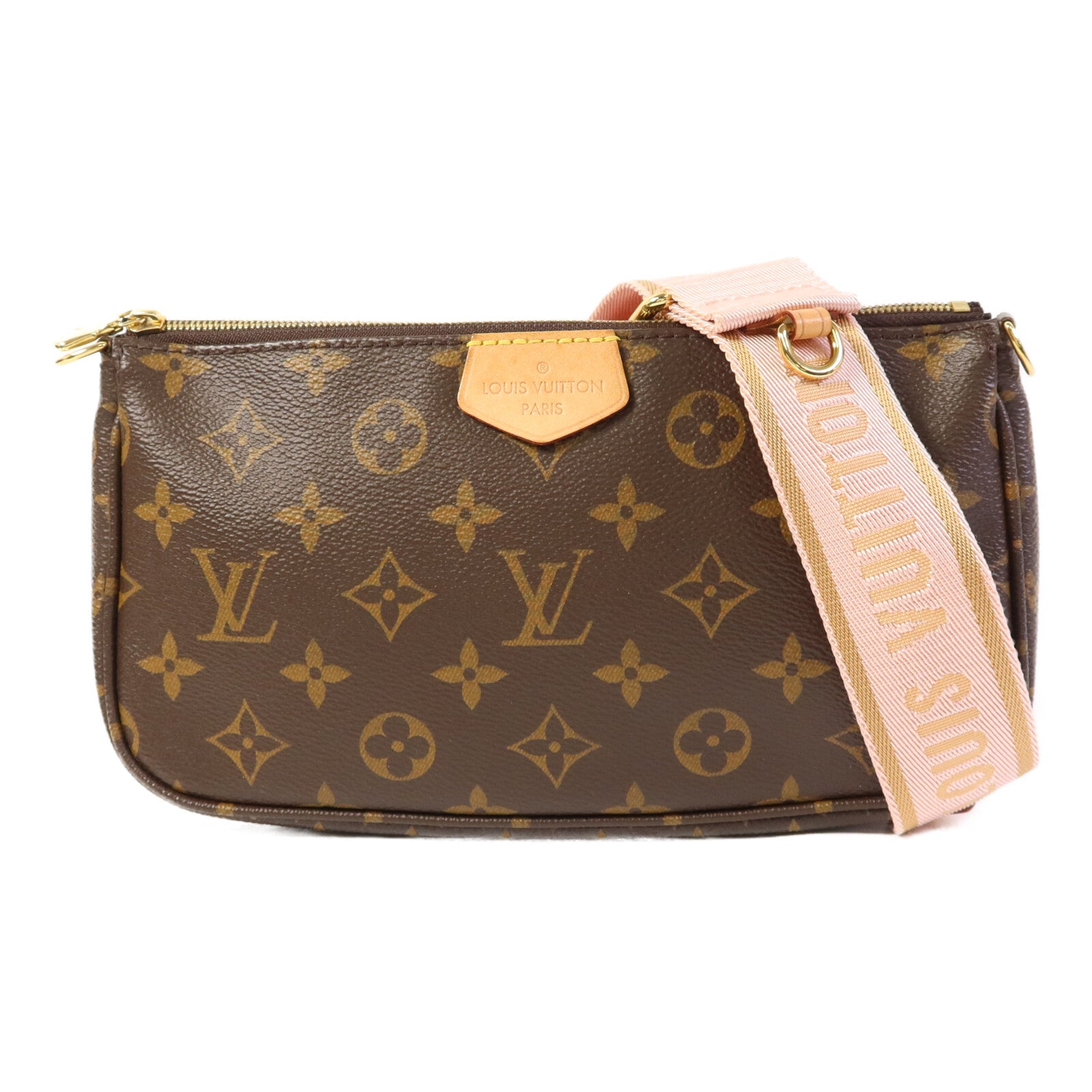LOUIS VUITTON Monogram Multi Pochette Accessoires金扣手挽肩背兩用袋棕色