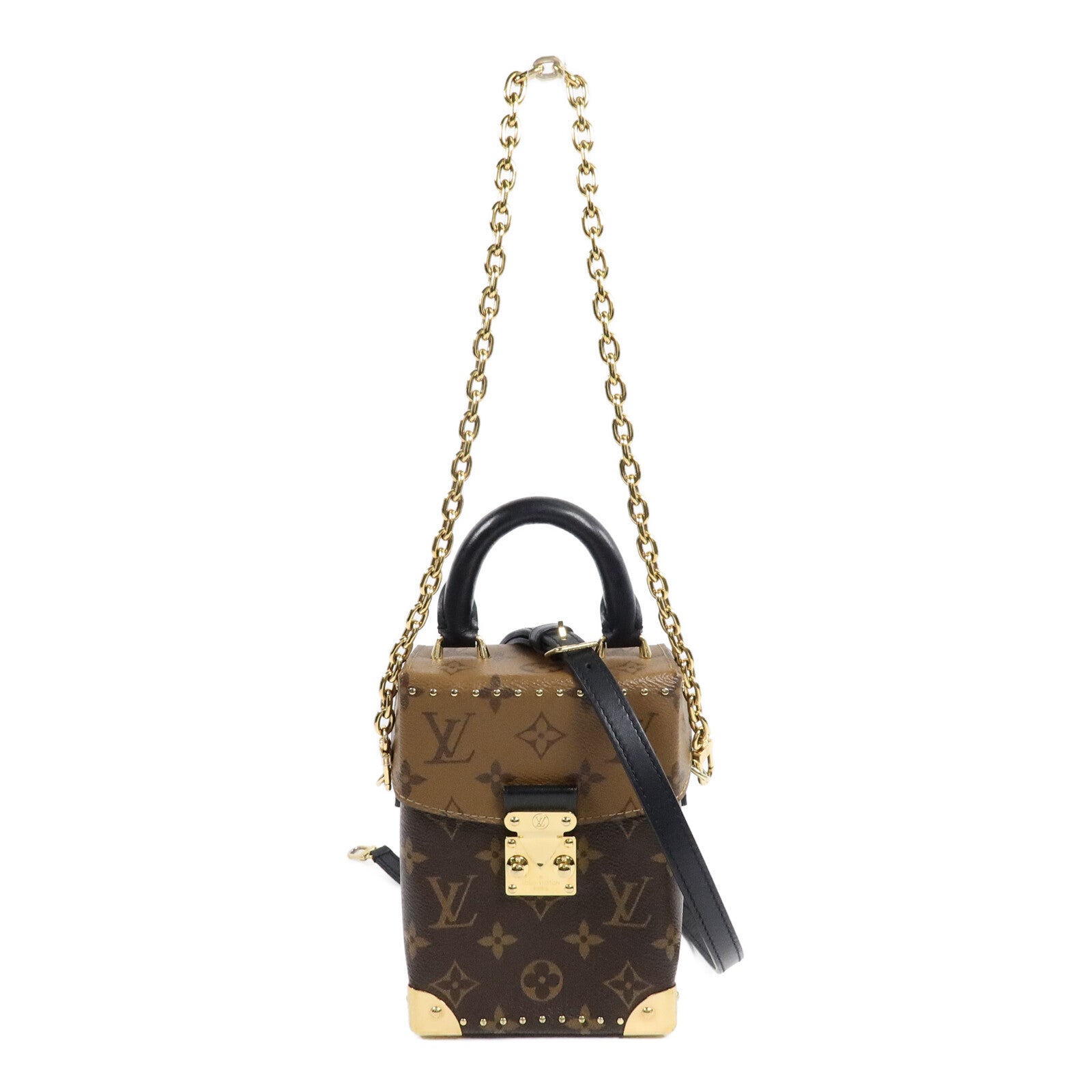 LOUIS VUITTON Monogram/Monogram Reverse Camera Box金扣鏈帶手挽肩背兩用袋
