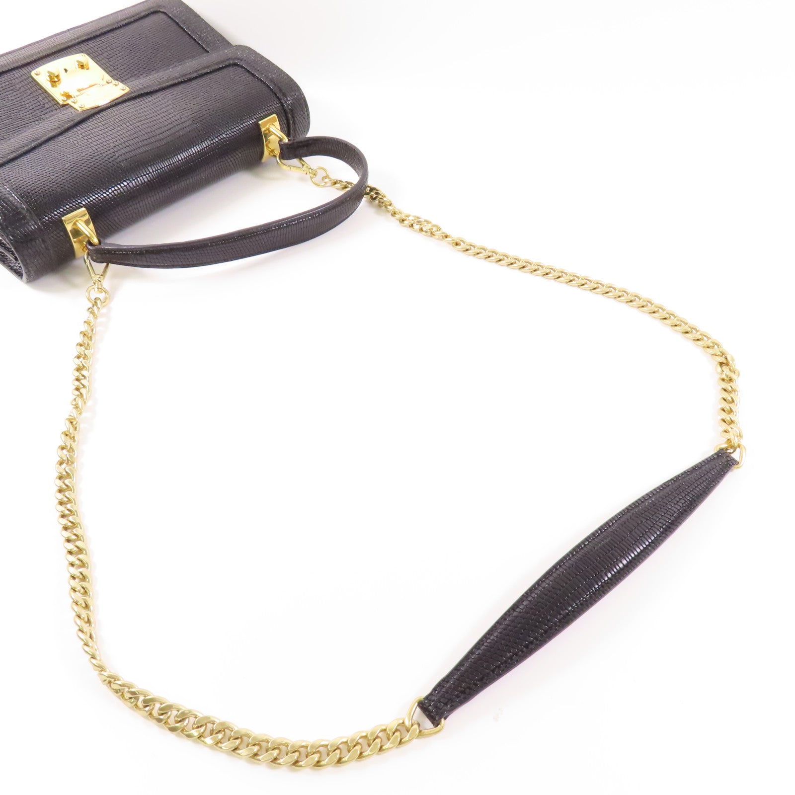 Miu Miu 皮革Embossed金扣鏈帶手挽肩背兩用袋