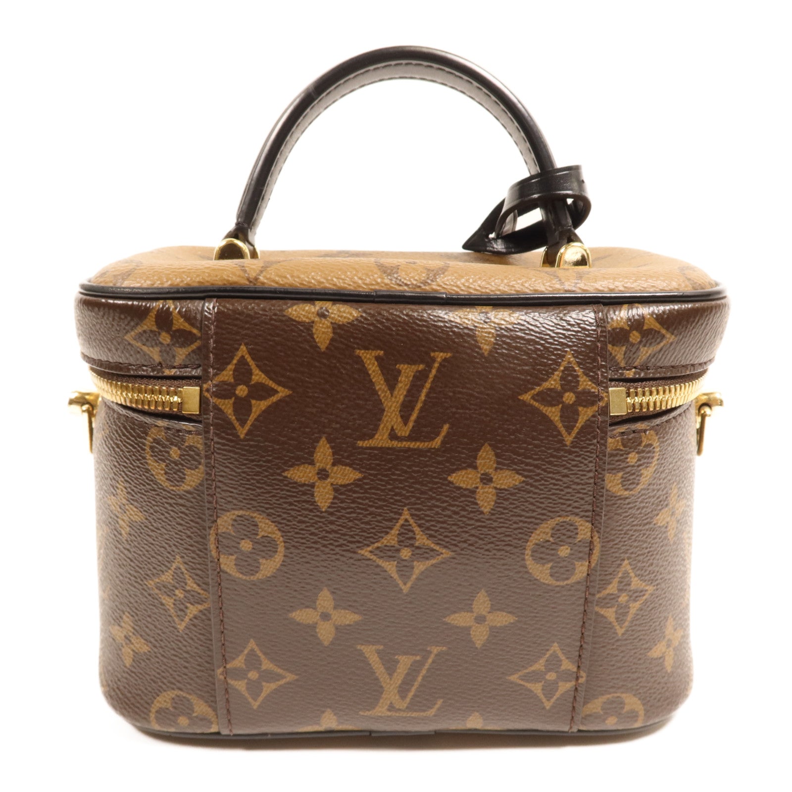 LOUIS VUITTON Monogram Reverse Vanity PM金扣手挽肩背兩用袋棕色