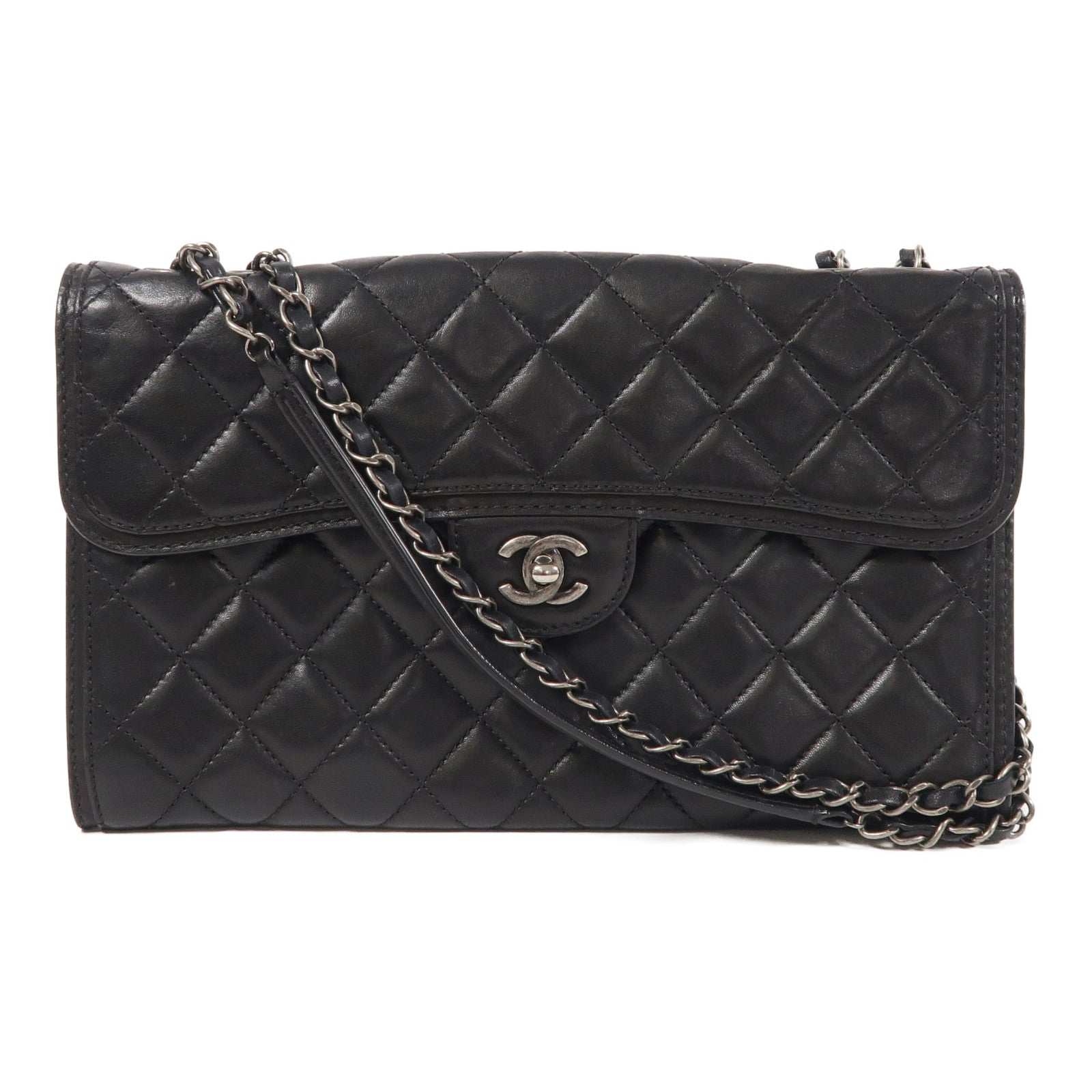 CHANEL 羊皮皮革Chain Shoulder Bag銀扣肩背袋