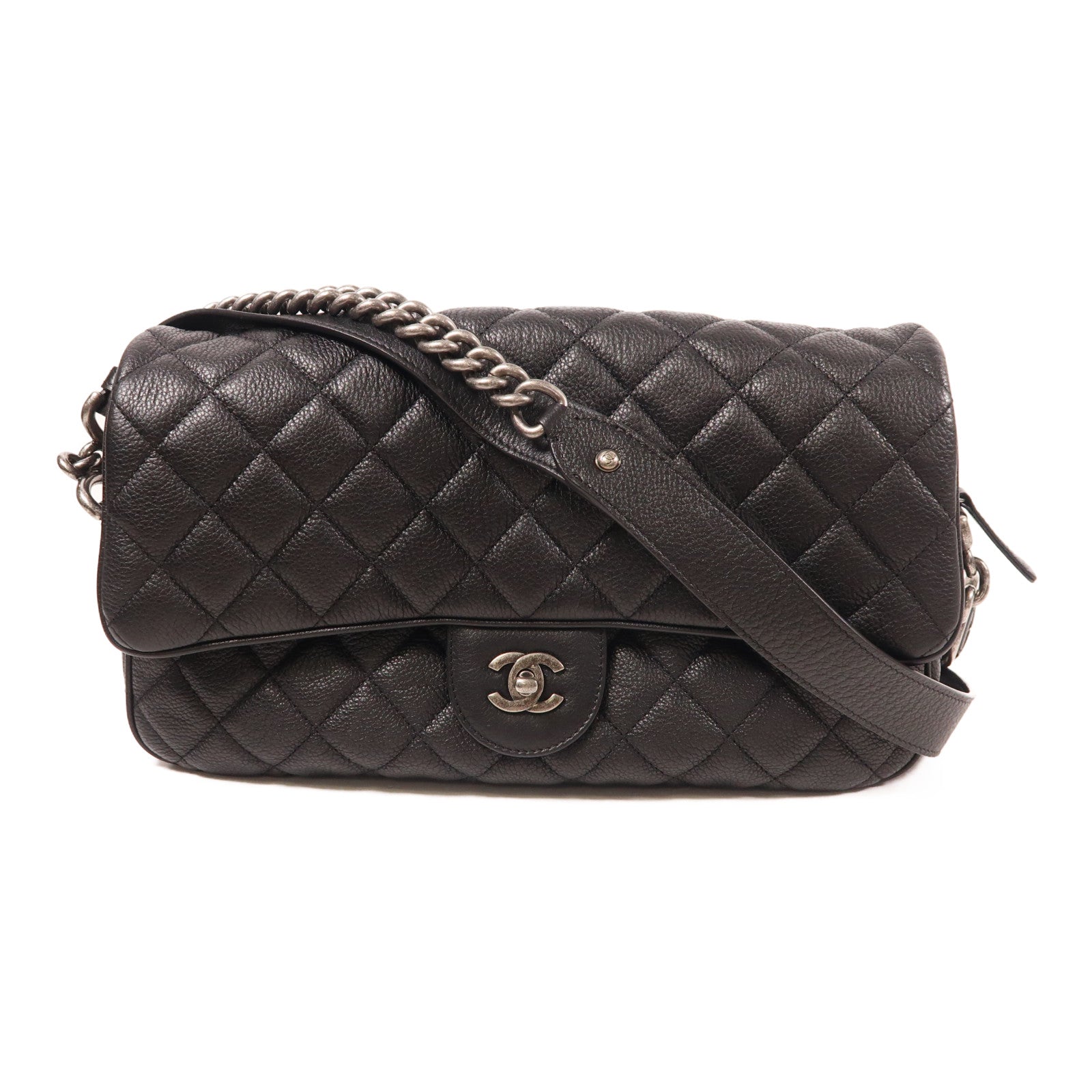 CHANEL 牛皮皮革Chain Shoulder銀扣肩背袋