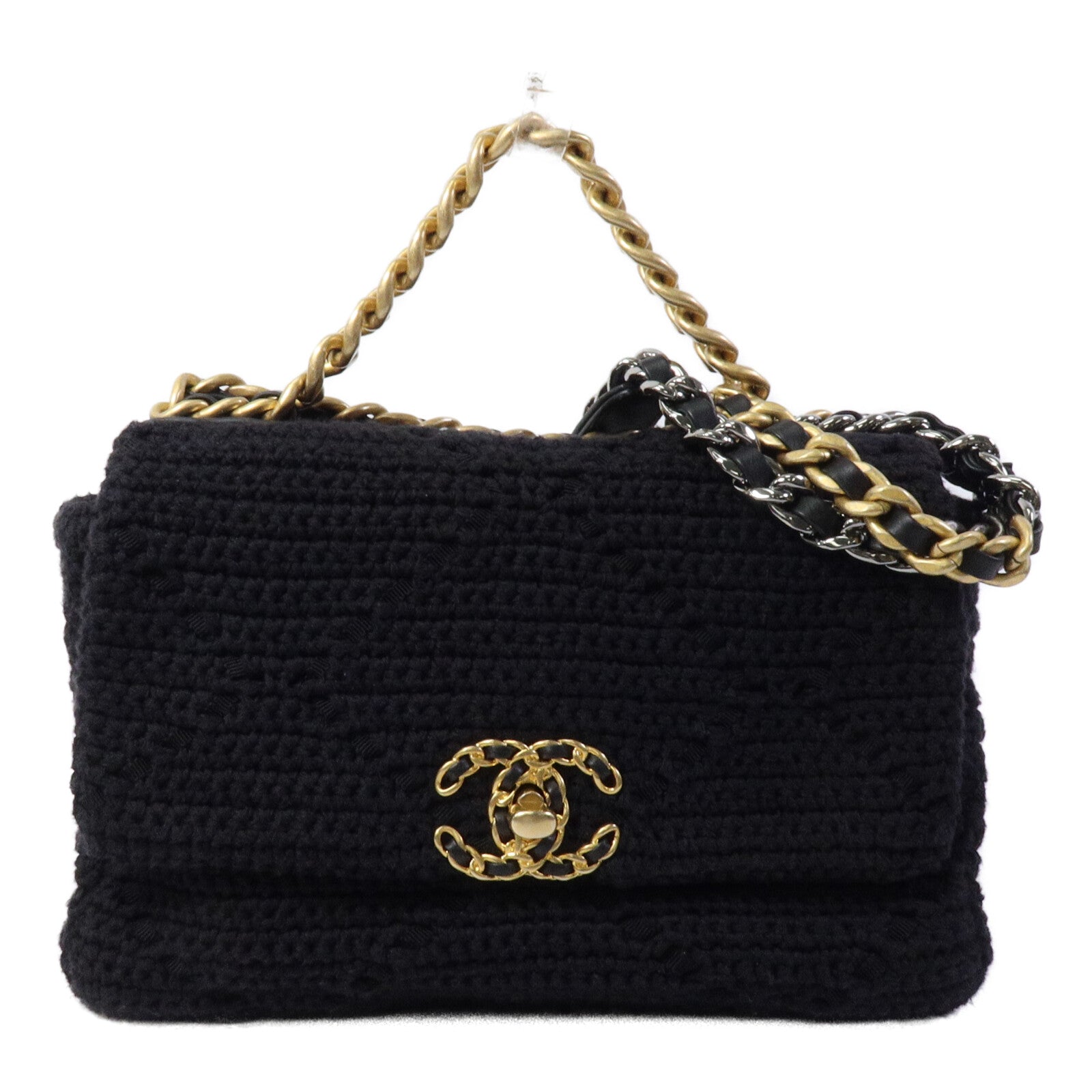 CHANEL 棉質Chanel 19 Medium鏈帶肩背袋
