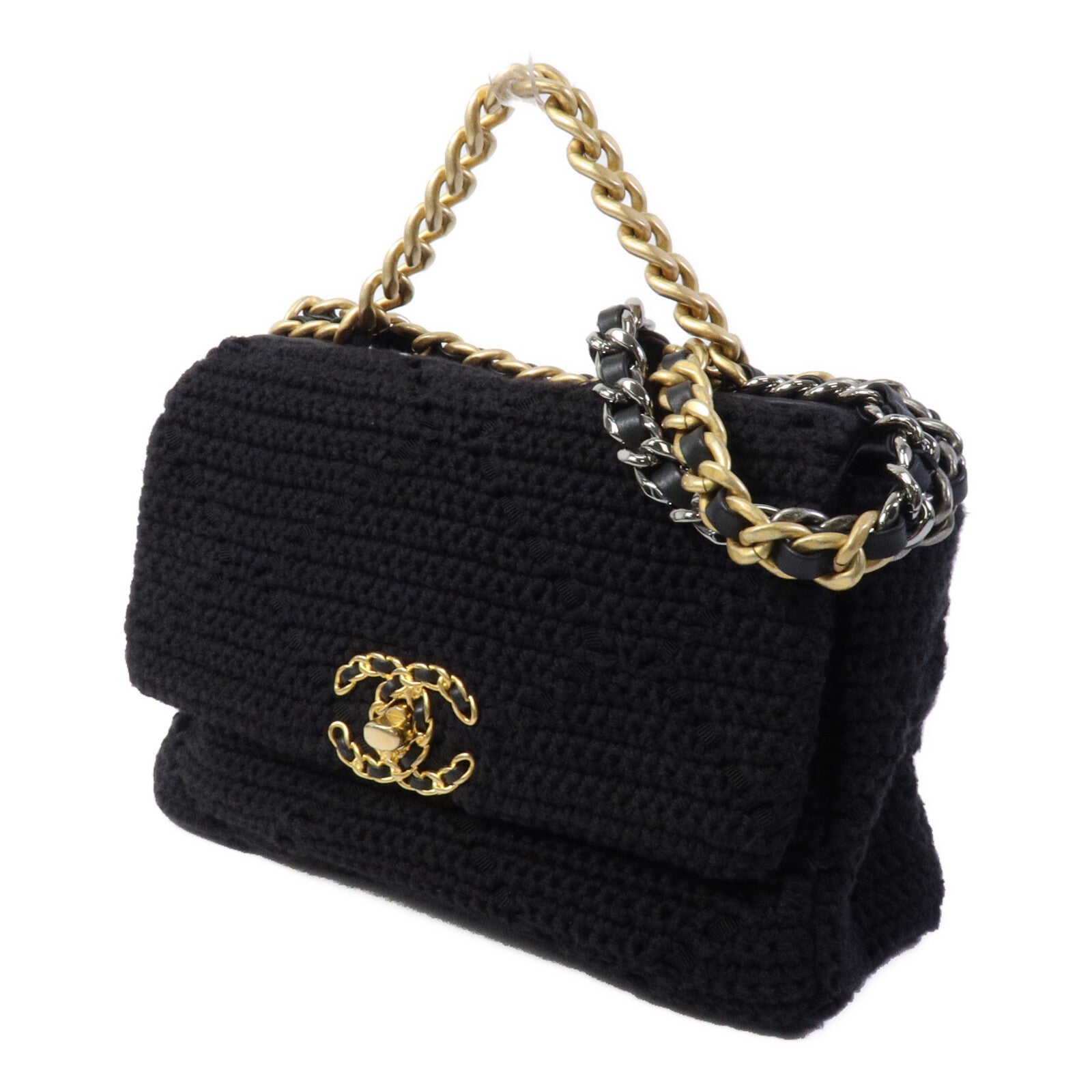 CHANEL 棉質Chanel 19 Medium鏈帶肩背袋