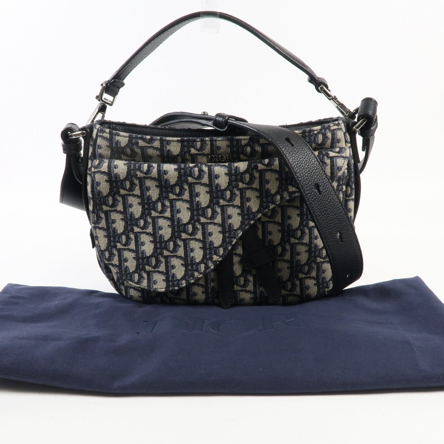 Dior 帆布Mini Saddle soff銀扣手挽肩背兩用袋