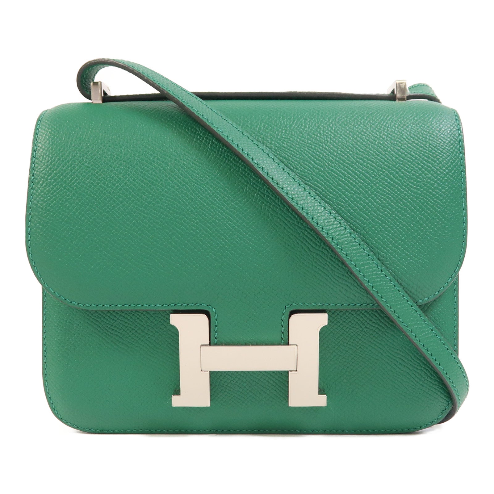 HERMES Epsom皮革Constance Mini銀扣肩背袋Vert Vertigo
