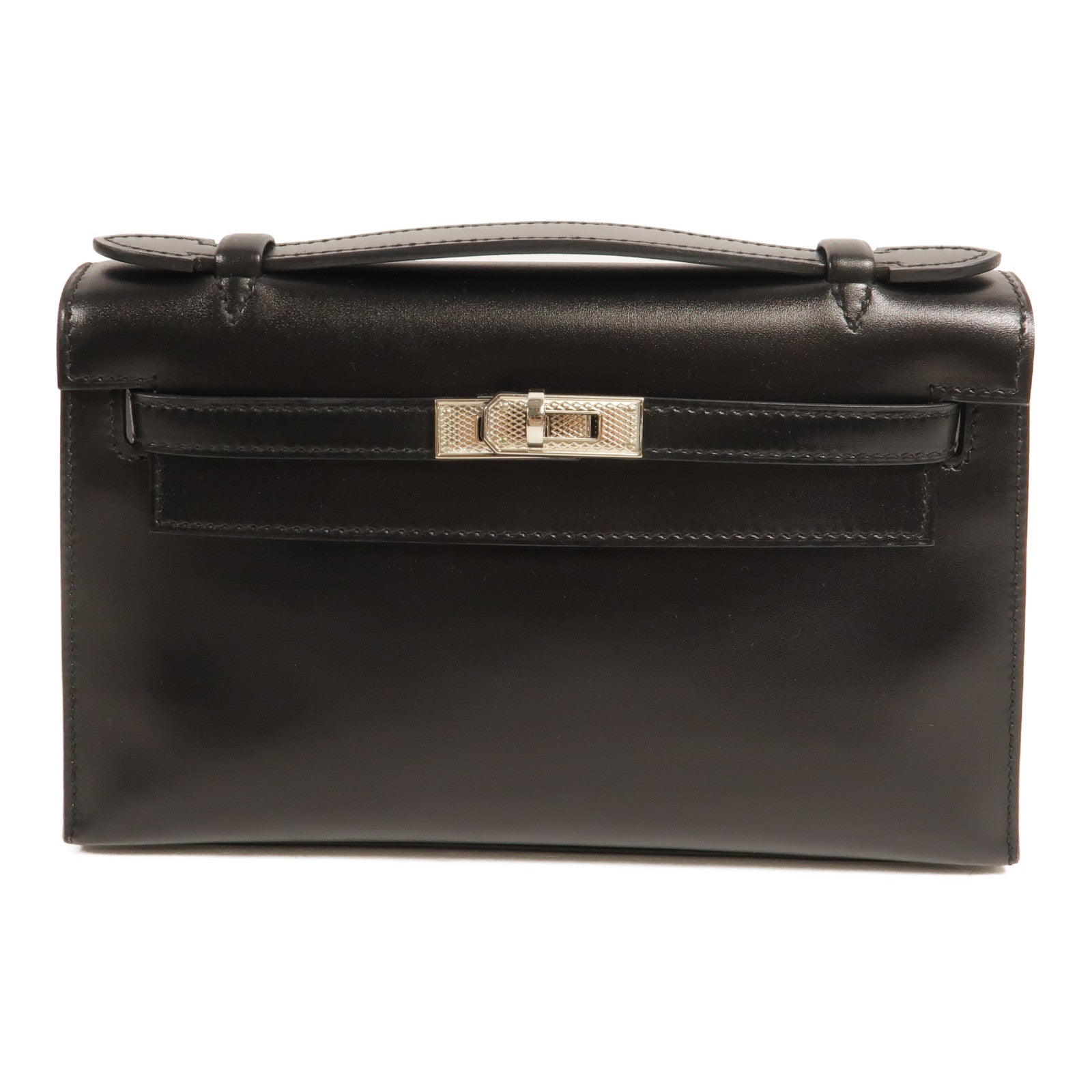 HERMES Box Calf皮革Kelly Pochette手挽袋Noir