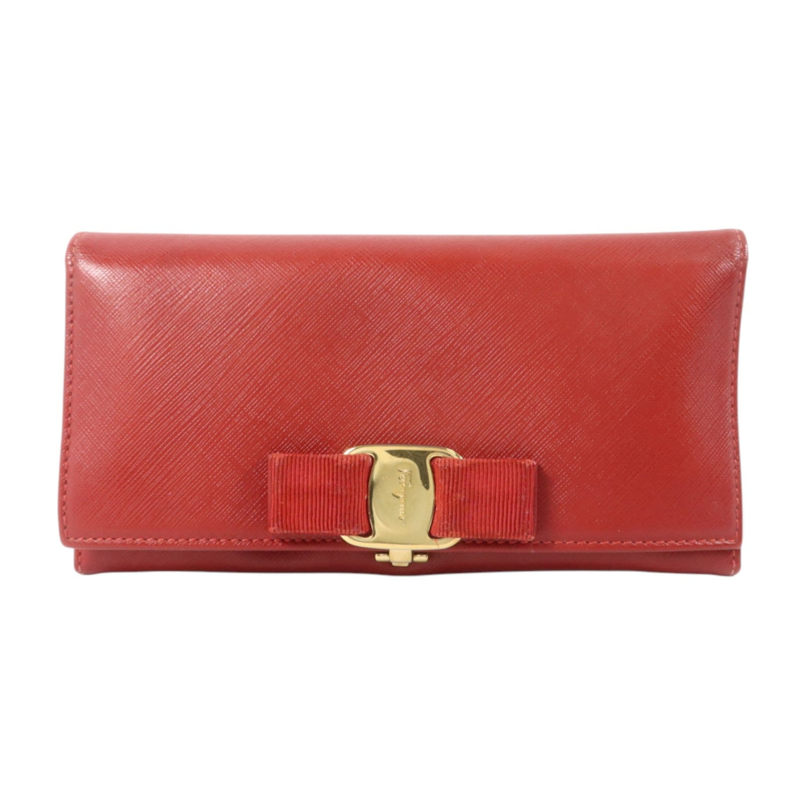 Salvatore Ferragamo Saffiano皮革Vara Bow Long Wallet金扣長錢包