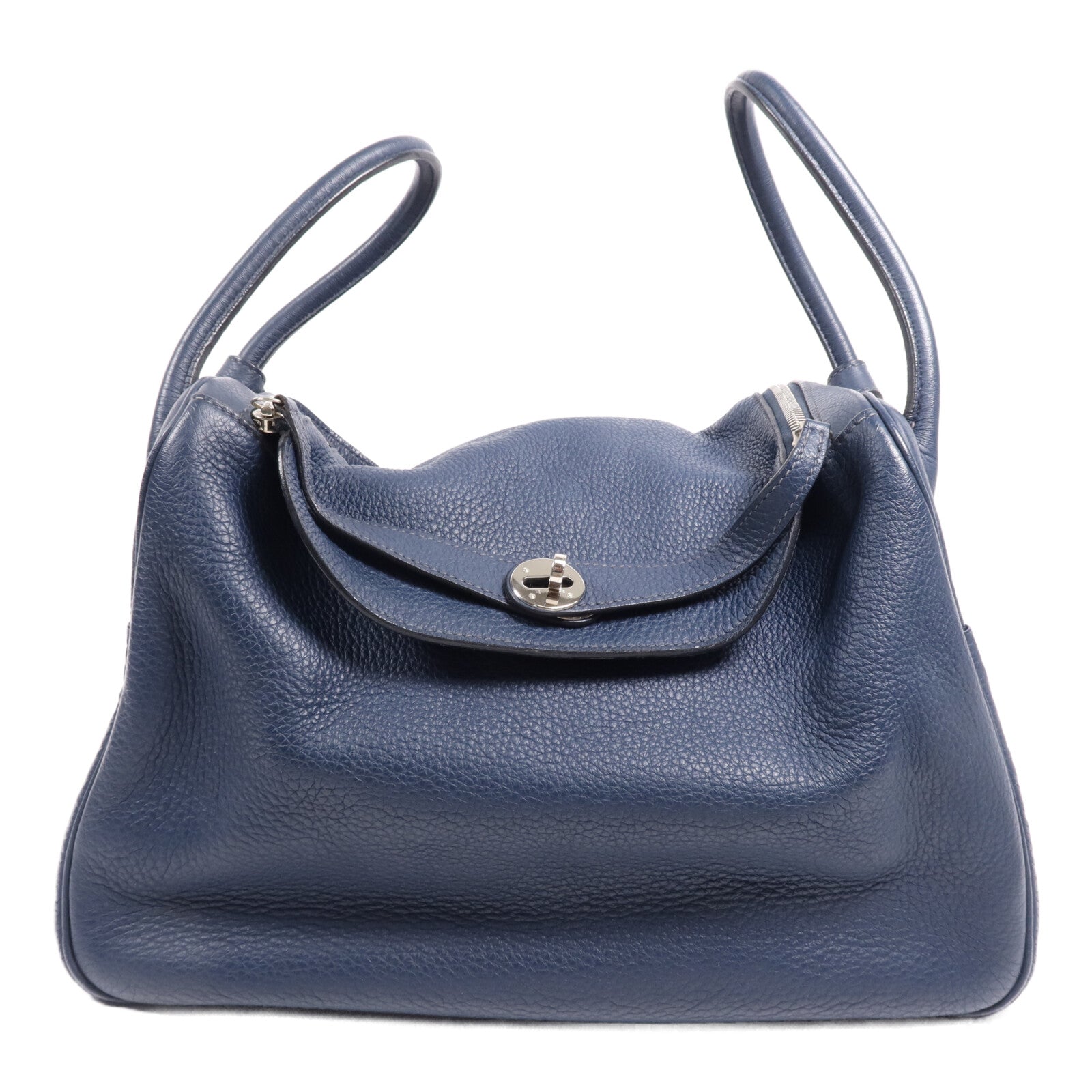 HERMES Clemence皮革Lindy 34銀扣手挽肩背兩用袋Navy