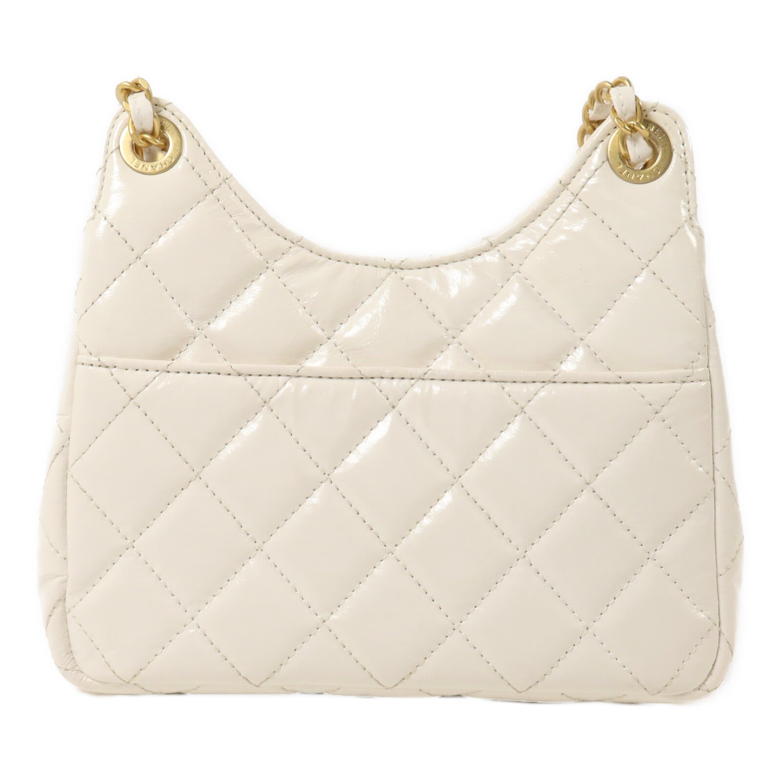 CHANEL 牛皮皮革Wavy CC Hobo鏈帶肩背袋