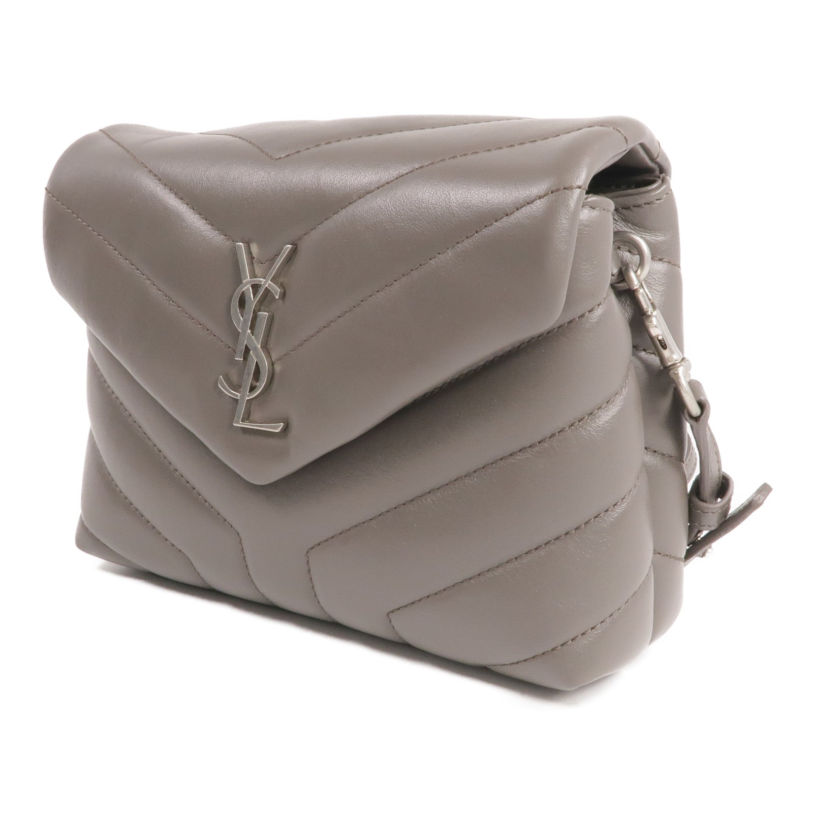 SAINT LAURENT 牛皮皮革Loulou Toy Taupe銀扣肩背袋