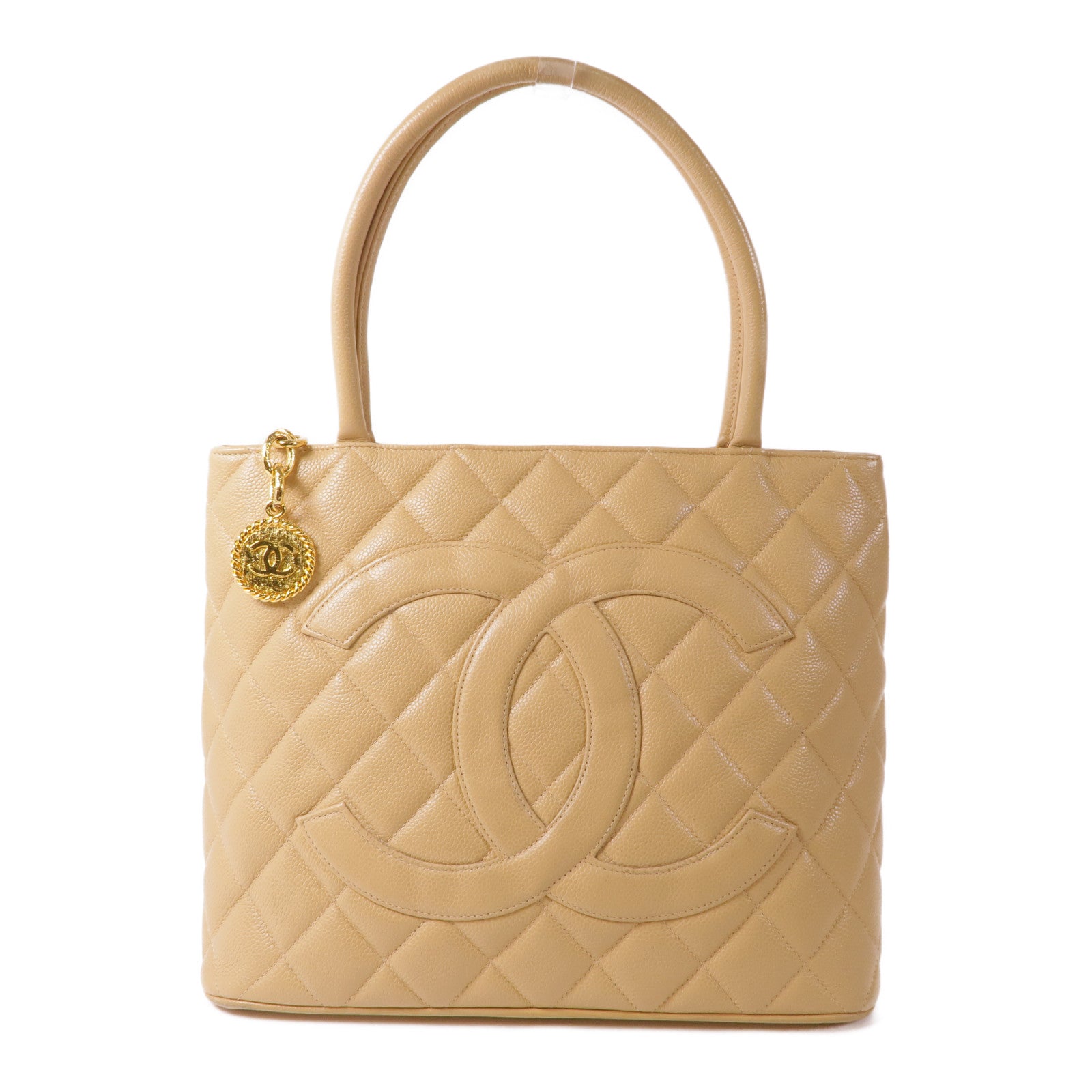 CHANEL 牛皮皮革Medallion金扣手挽袋