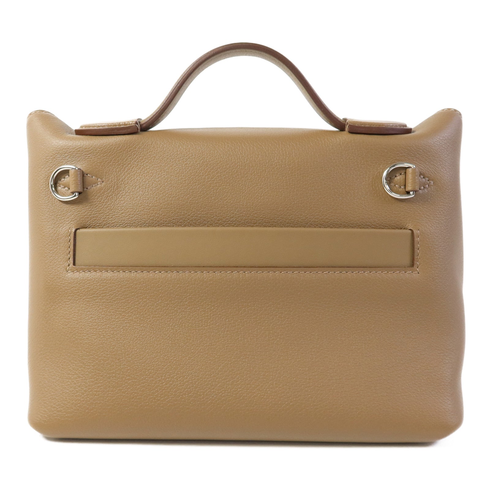 HERMES Evercolor/Swift皮革24/24 Mini銀扣手挽肩背兩用袋Etoupe