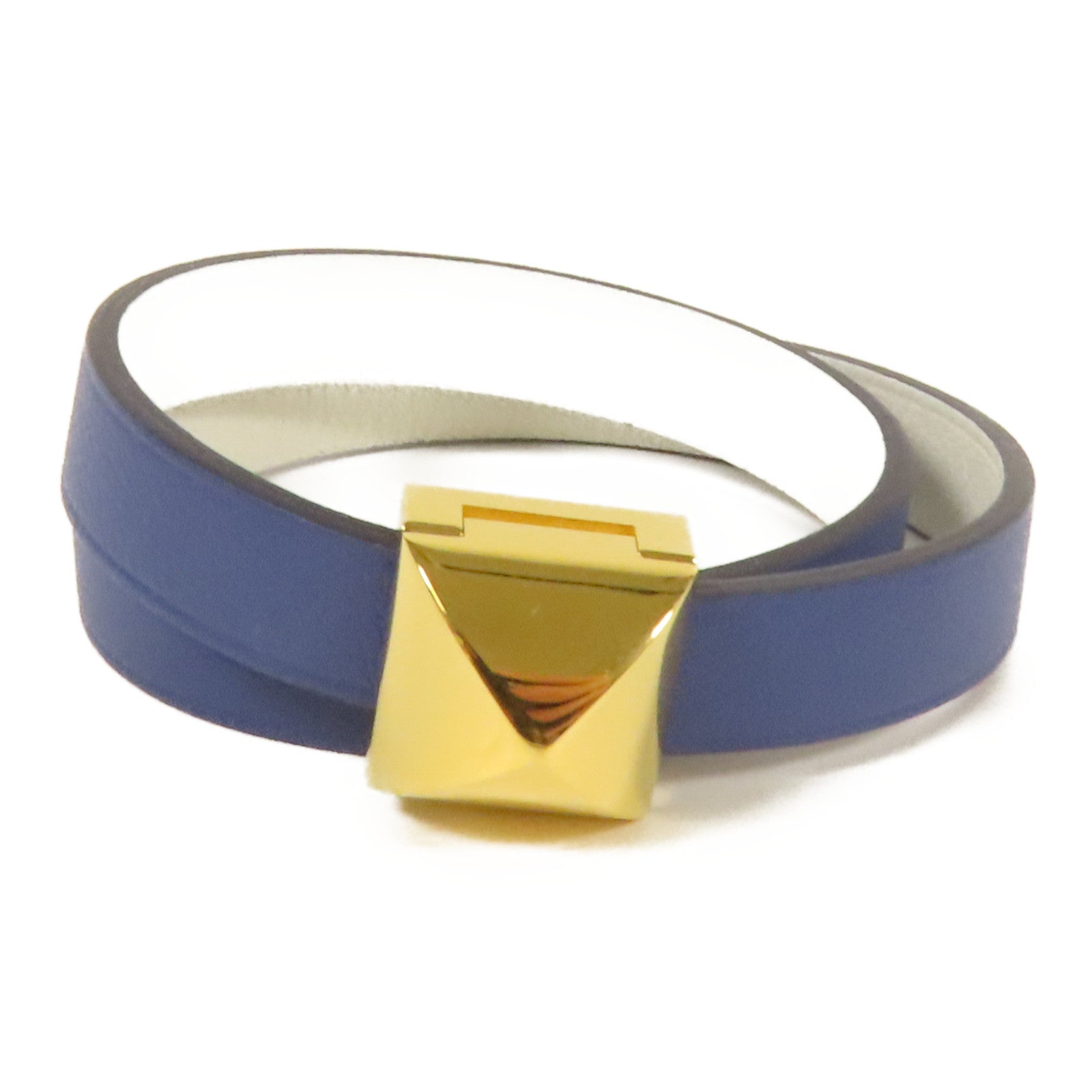 HERMES 【激減優惠】Swift皮革Medor Infini Double Tour Bracelet金扣手鐲Blue