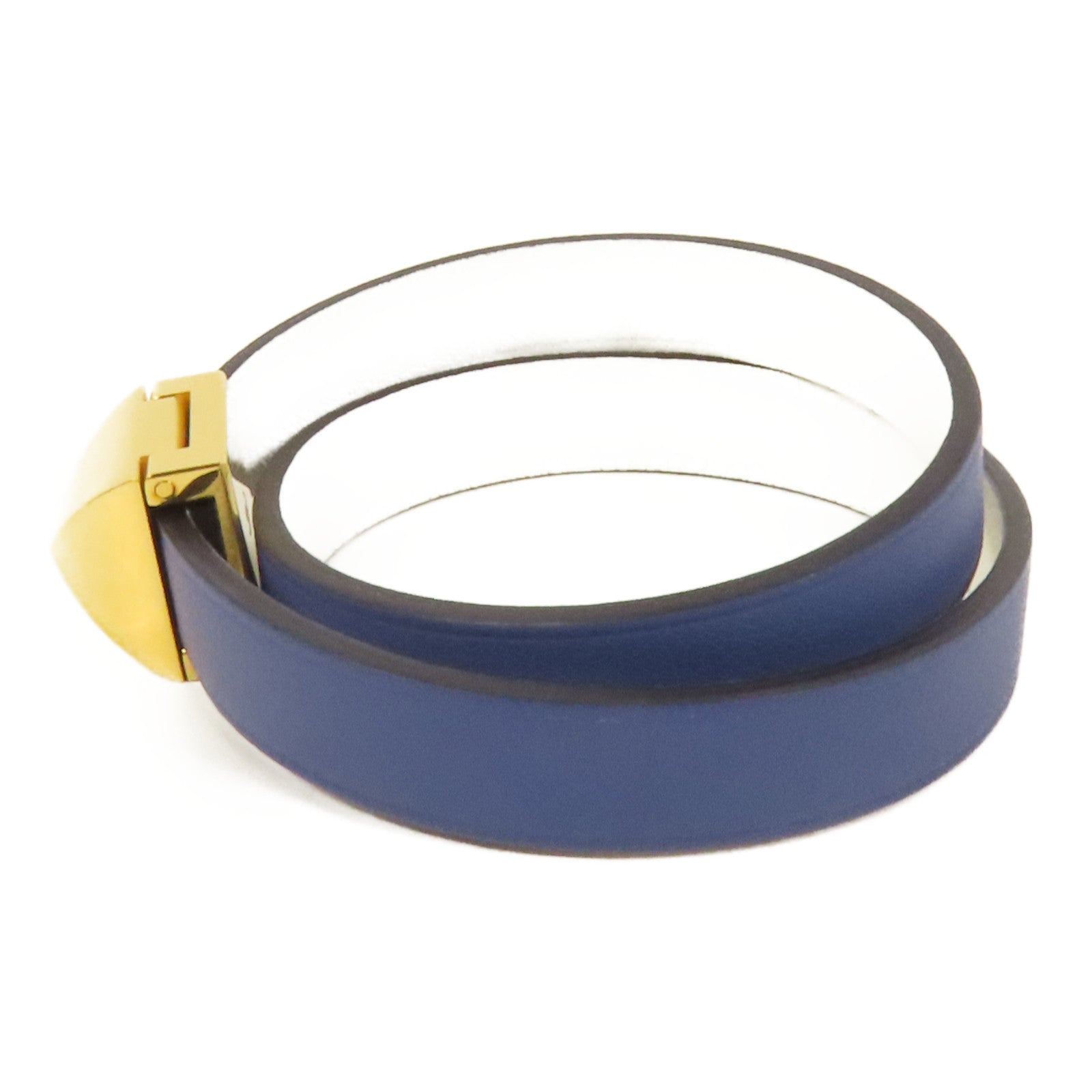 HERMES 【激減優惠】Swift皮革Medor Infini Double Tour Bracelet金扣手鐲Blue