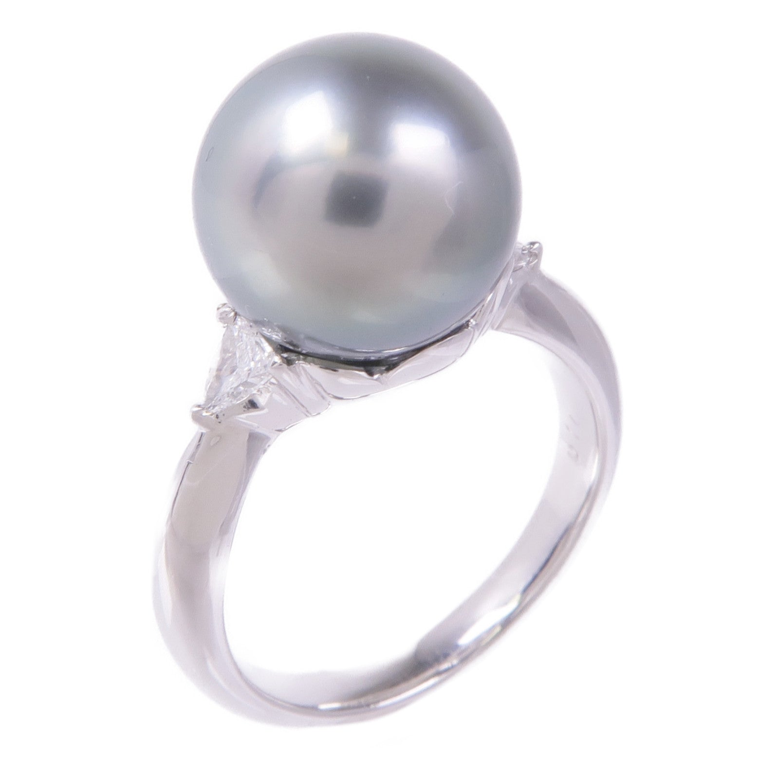 JEWELRY PT900鉑金Black Pearl Diamond Ring黑珍珠/鑽石戒指US#5.5