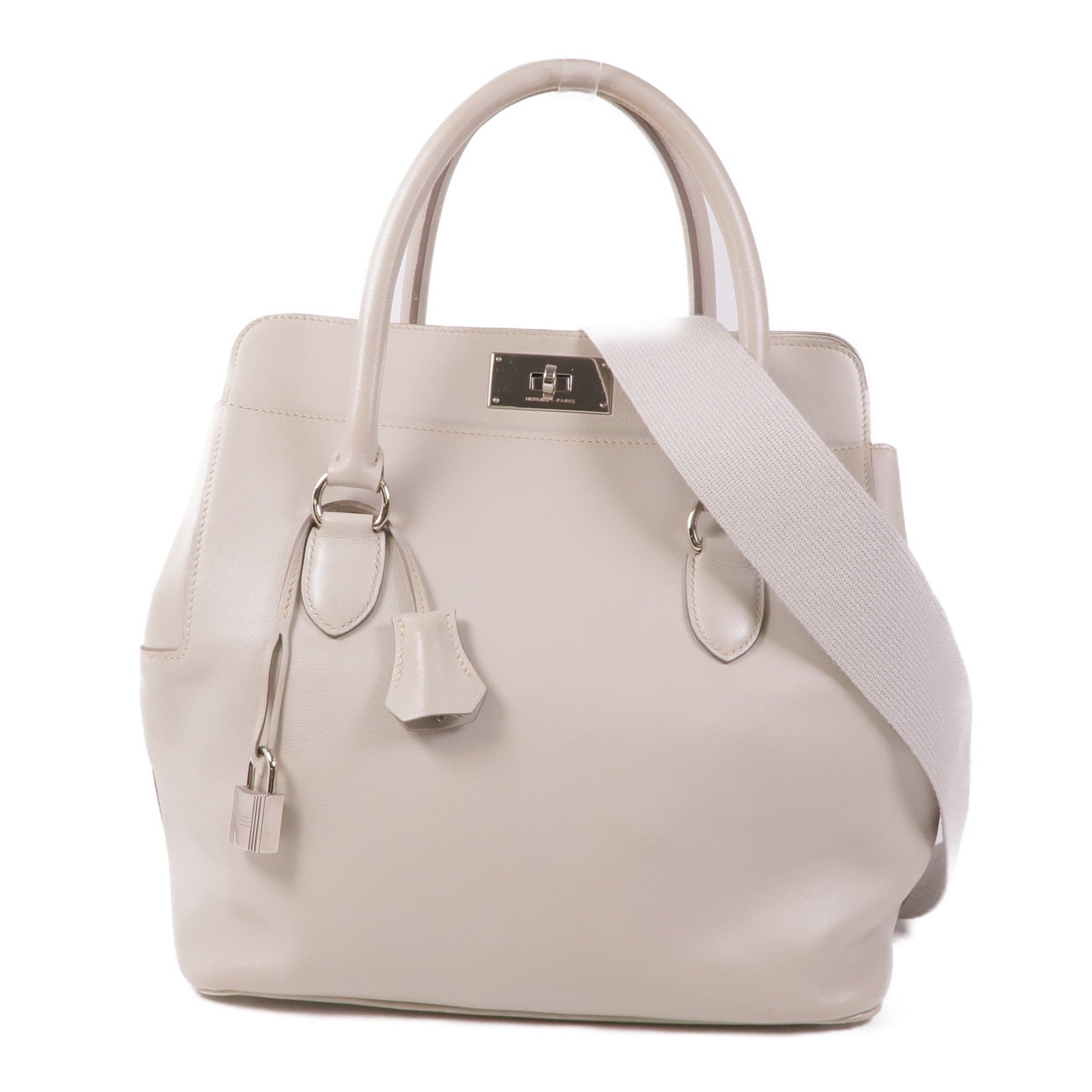 HERMES Swift皮革Tool Box 26銀扣手挽肩背兩用袋Pearl Grey