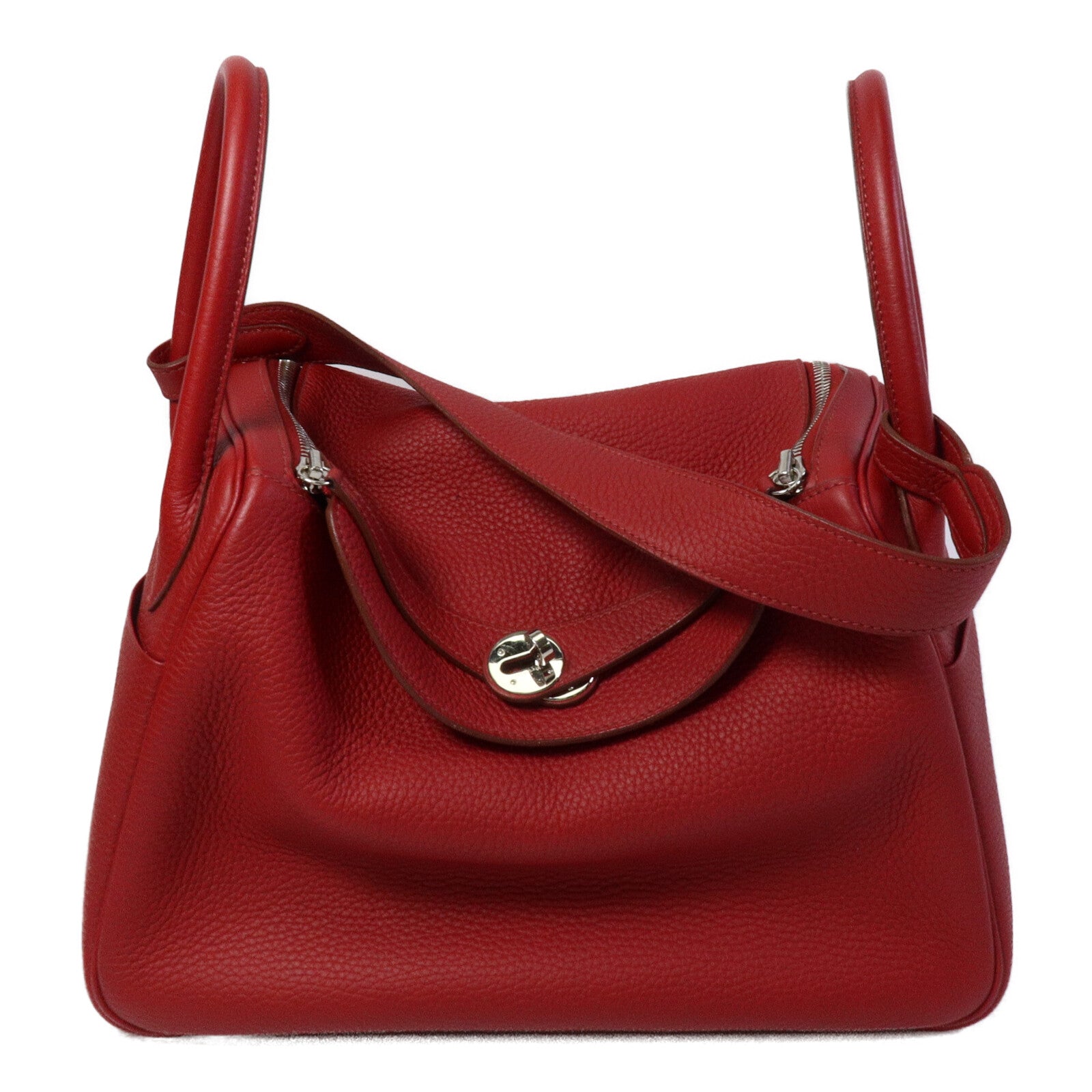 HERMES Clemence皮革Lindy 30手挽肩背兩用袋Rouge Garance