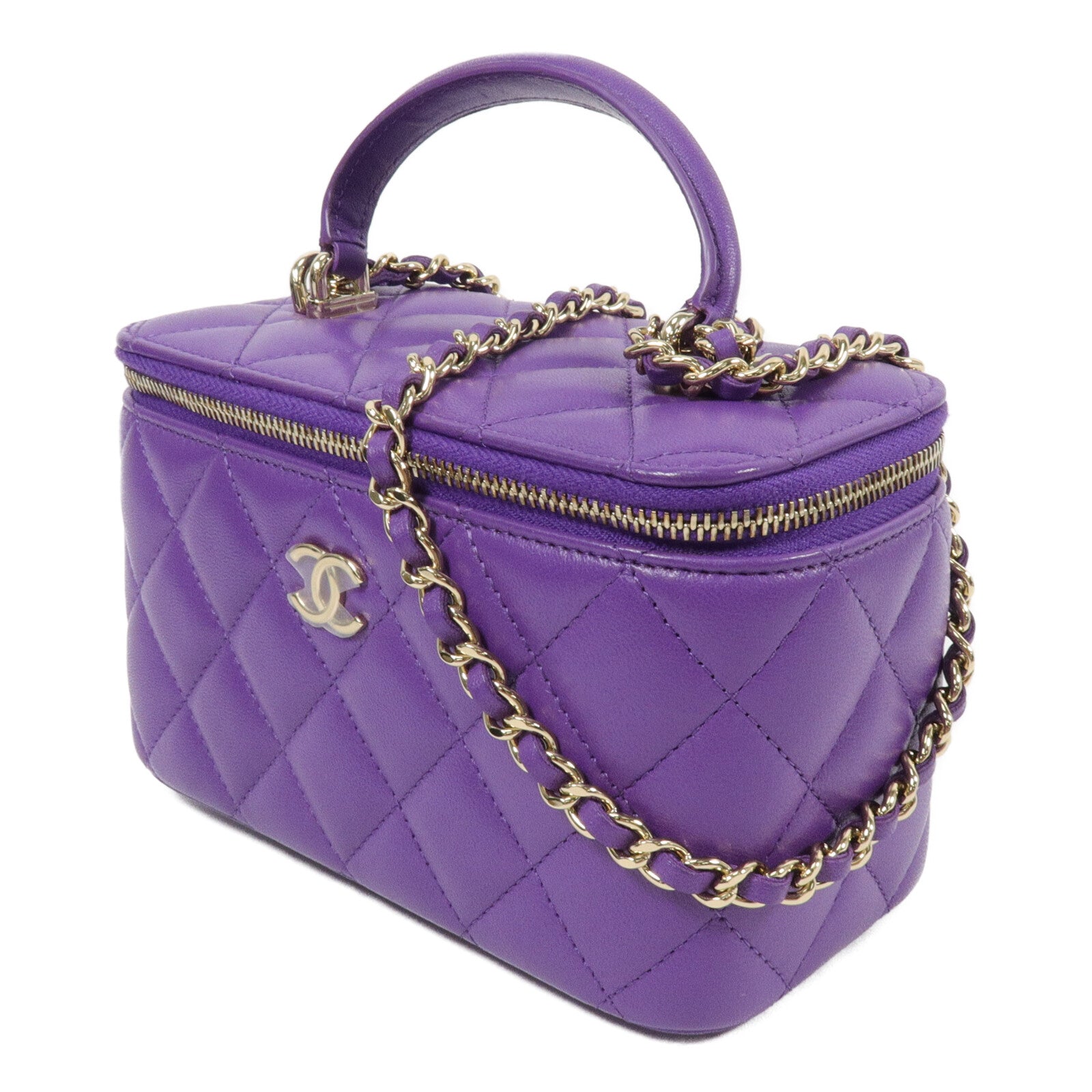 CHANEL 羊皮皮革Top Handle Vanity Case鏈帶手挽肩背兩用袋