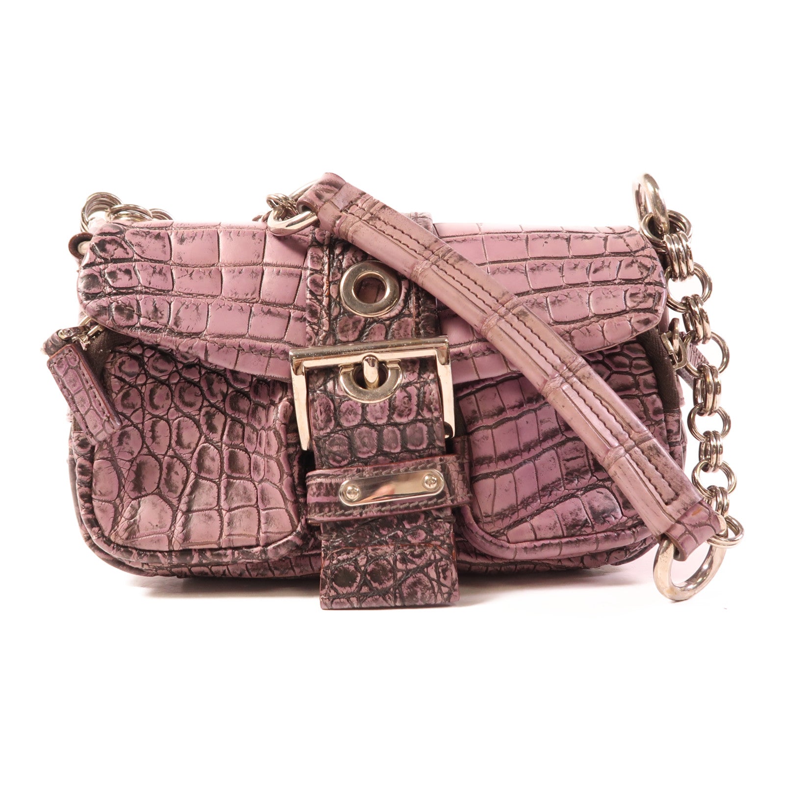PRADA 鱷魚皮革Cocco Pocket D1銀扣肩背袋