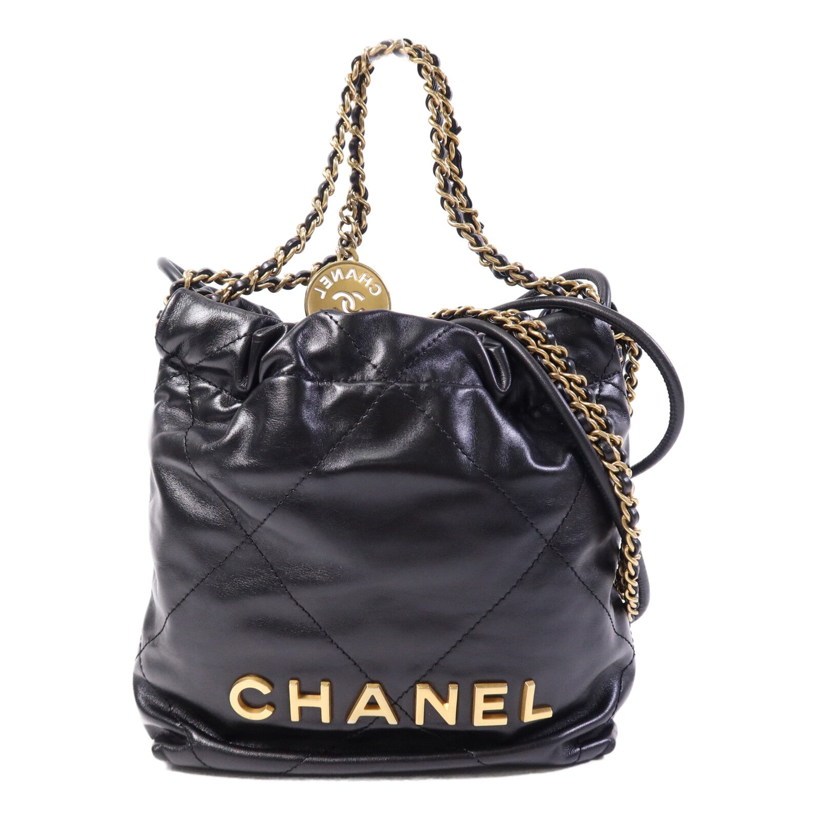 CHANEL 牛皮皮革C22 Mini金扣鏈帶肩背袋