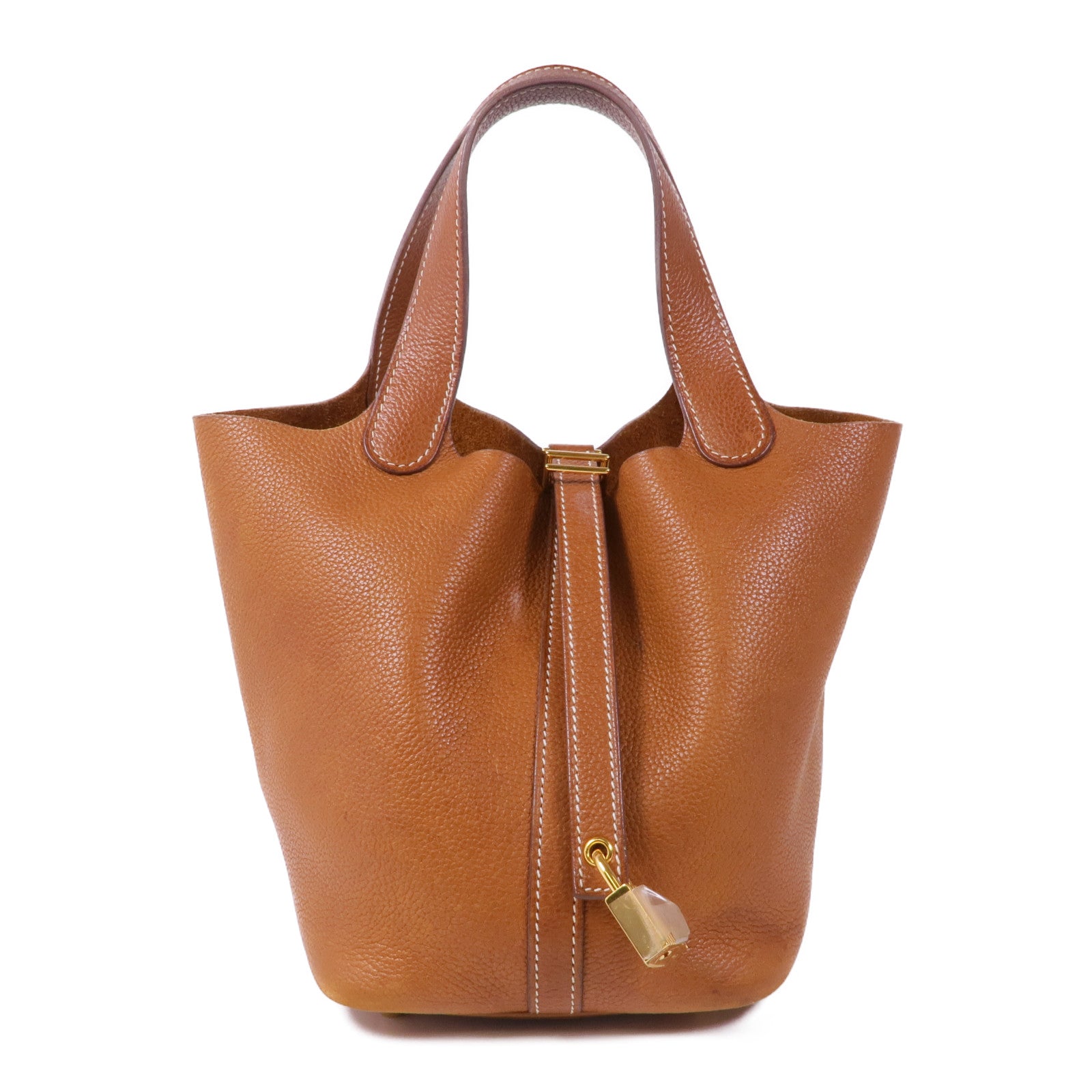 HERMES Barenia皮革Picotin PM金扣手挽袋Fauve