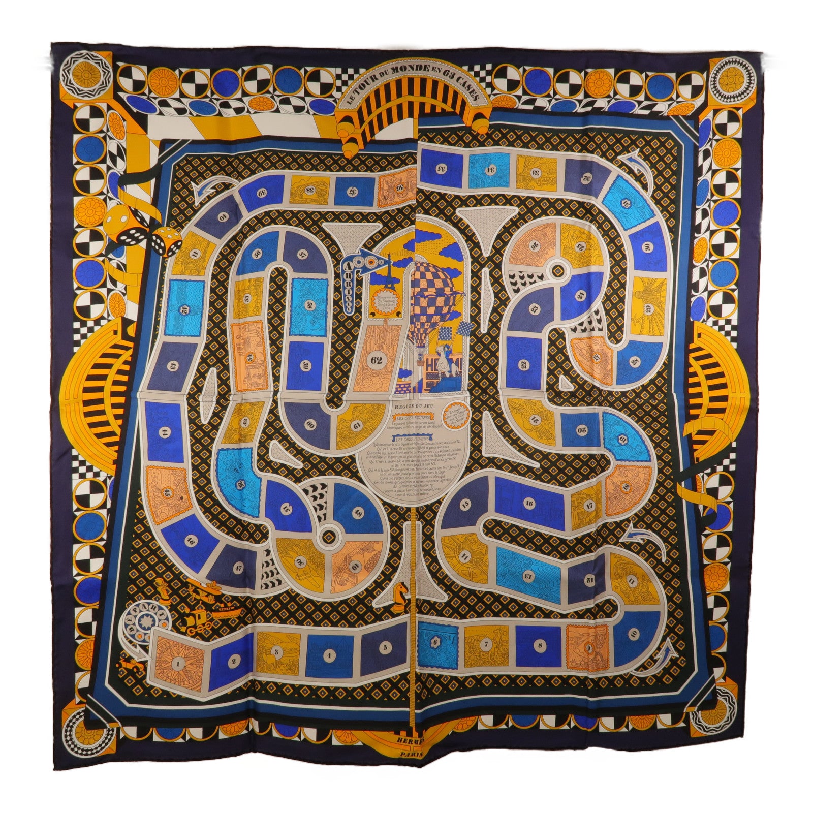 HERMES 絲質Le Tour Du Monde En 63 Cases Scarf 90x90絲巾