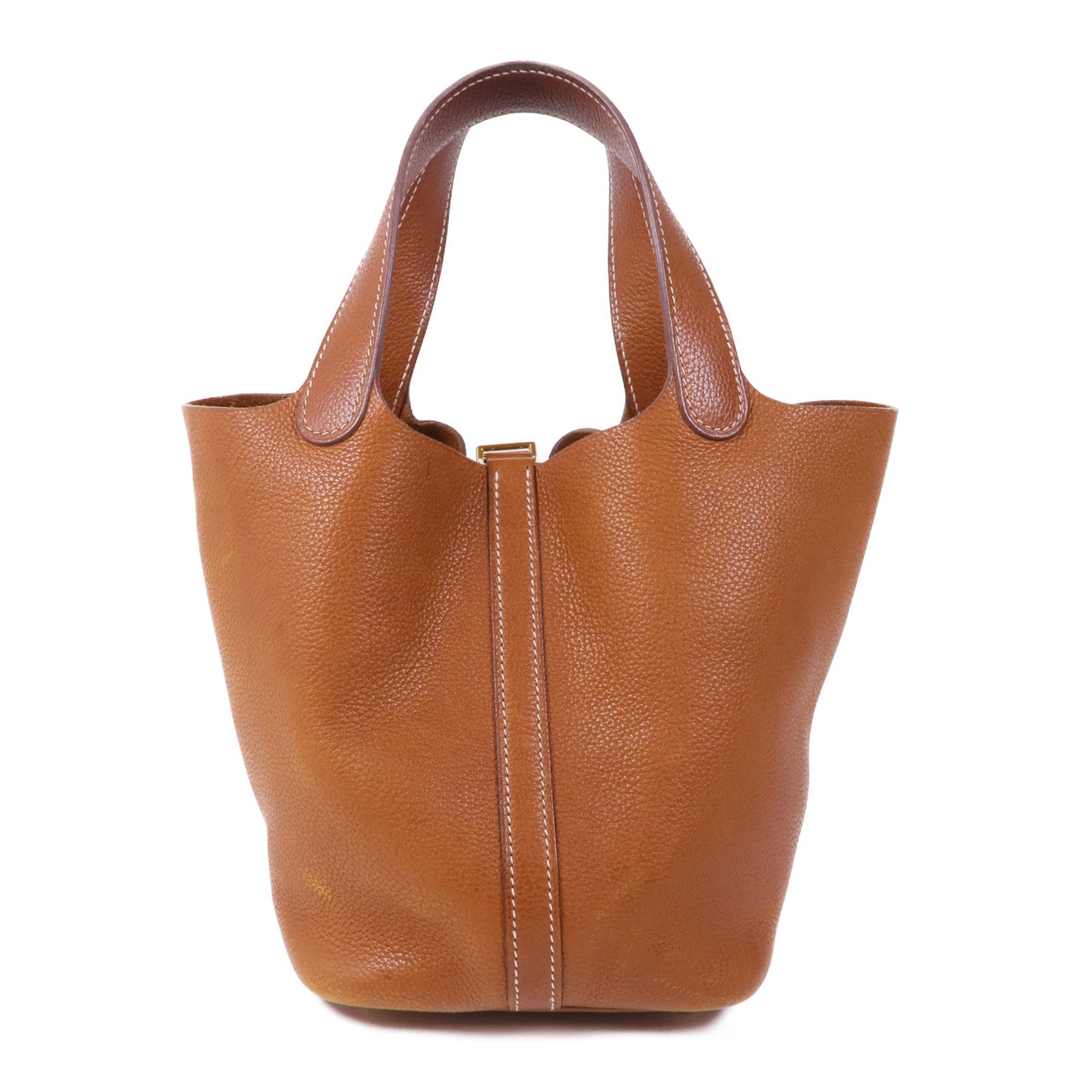 HERMES Barenia皮革Picotin PM金扣手挽袋Fauve