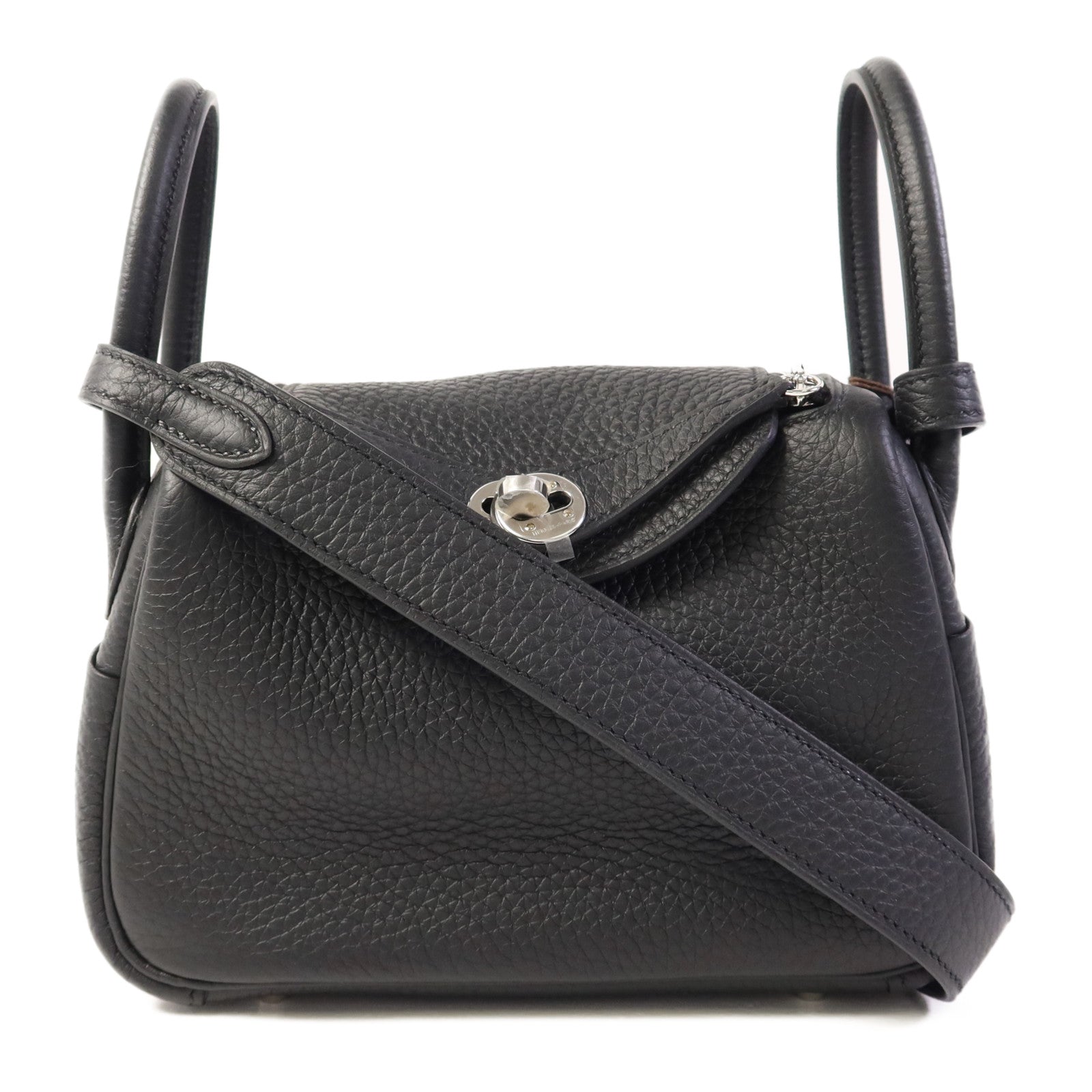 HERMES Clemence皮革Mini Lindy金扣手挽肩背兩用袋Noir