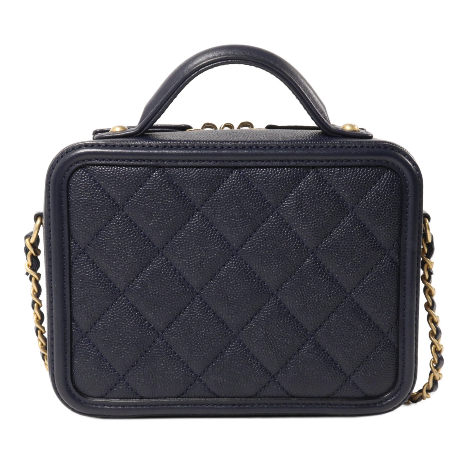 CHANEL 牛皮皮革Filigree Vanity Case鏈帶手挽肩背兩用袋