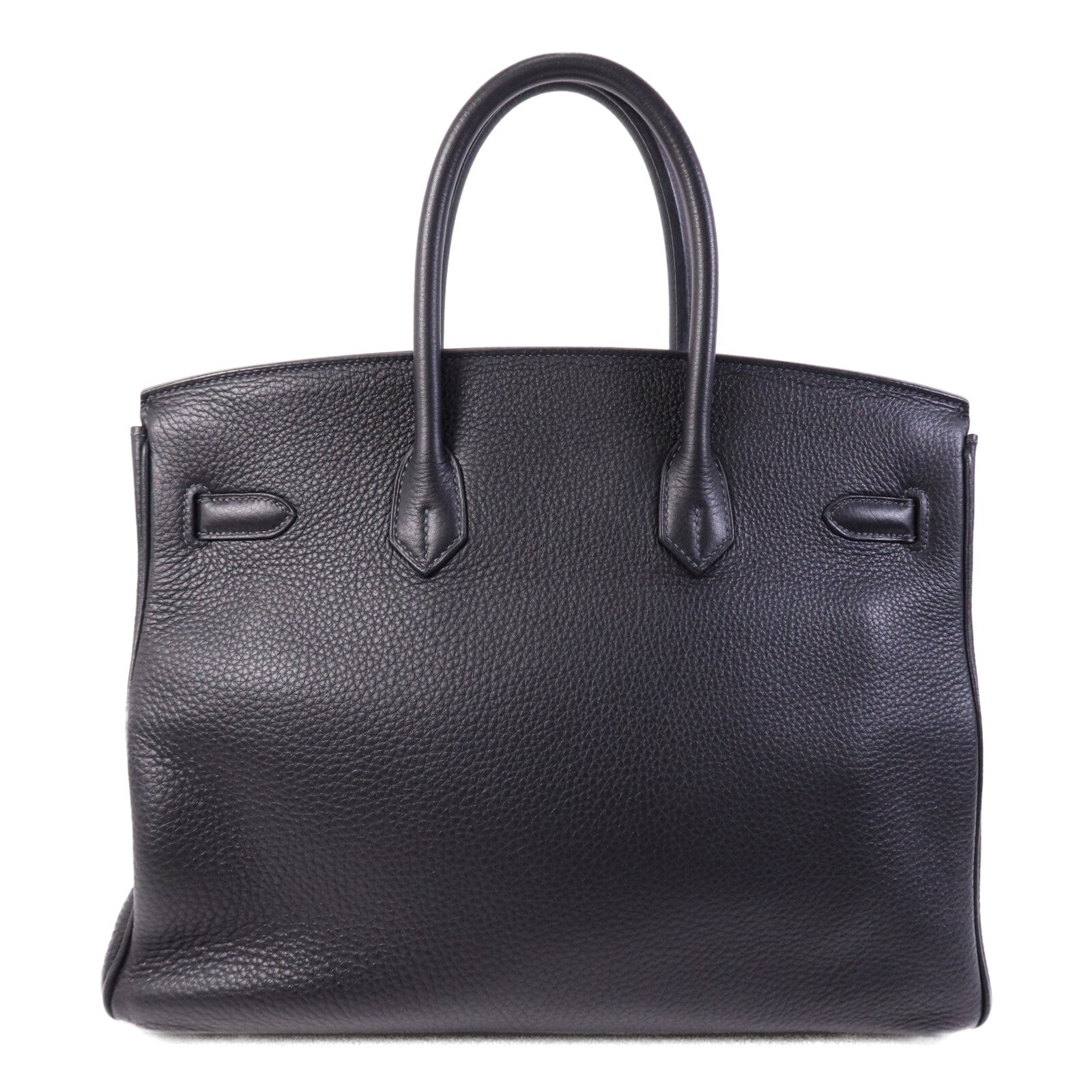 HERMES Clemence皮革Birkin 35銀扣手挽袋Noir/Blue Indigo