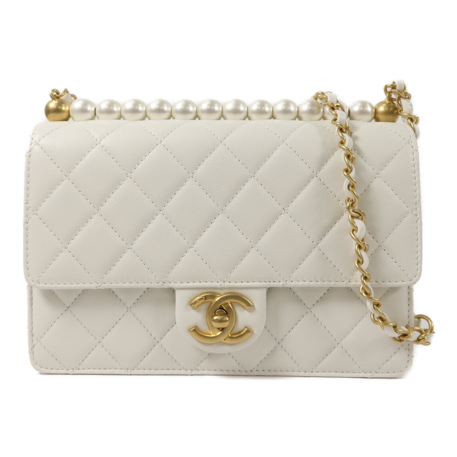 CHANEL 牛皮皮革Pearl Flap Bag鏈帶肩背袋