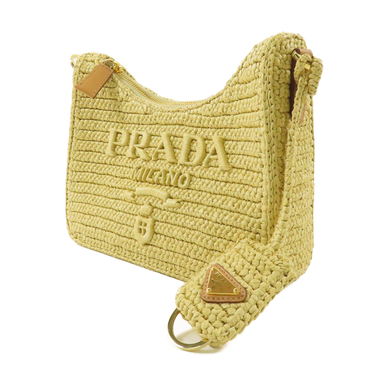 PRADA GHW Re-edition Crochet Mini Bag 2 Way Shoulder Bag 1BC204 Raffia Yellow