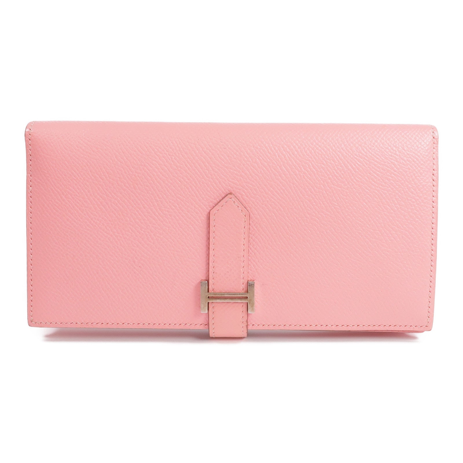 HERMES Epsom皮革Bearn W Snap銀扣長錢包Rose confetti